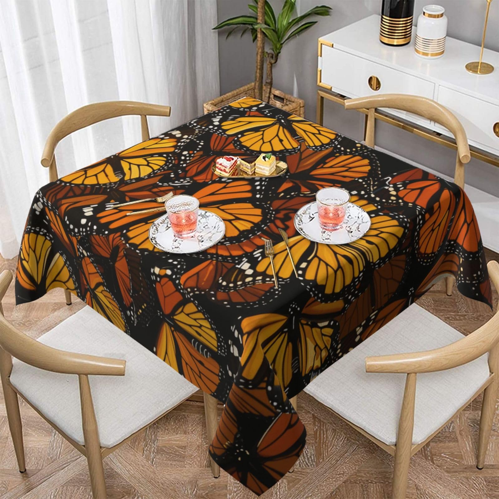 WPKJU Heaps of Orange Monarch Butterflies Printed Square Tablecloth 54x54 inch Water Resistant Table Cover Washable Rectangle Table Cloth for Dining Tables