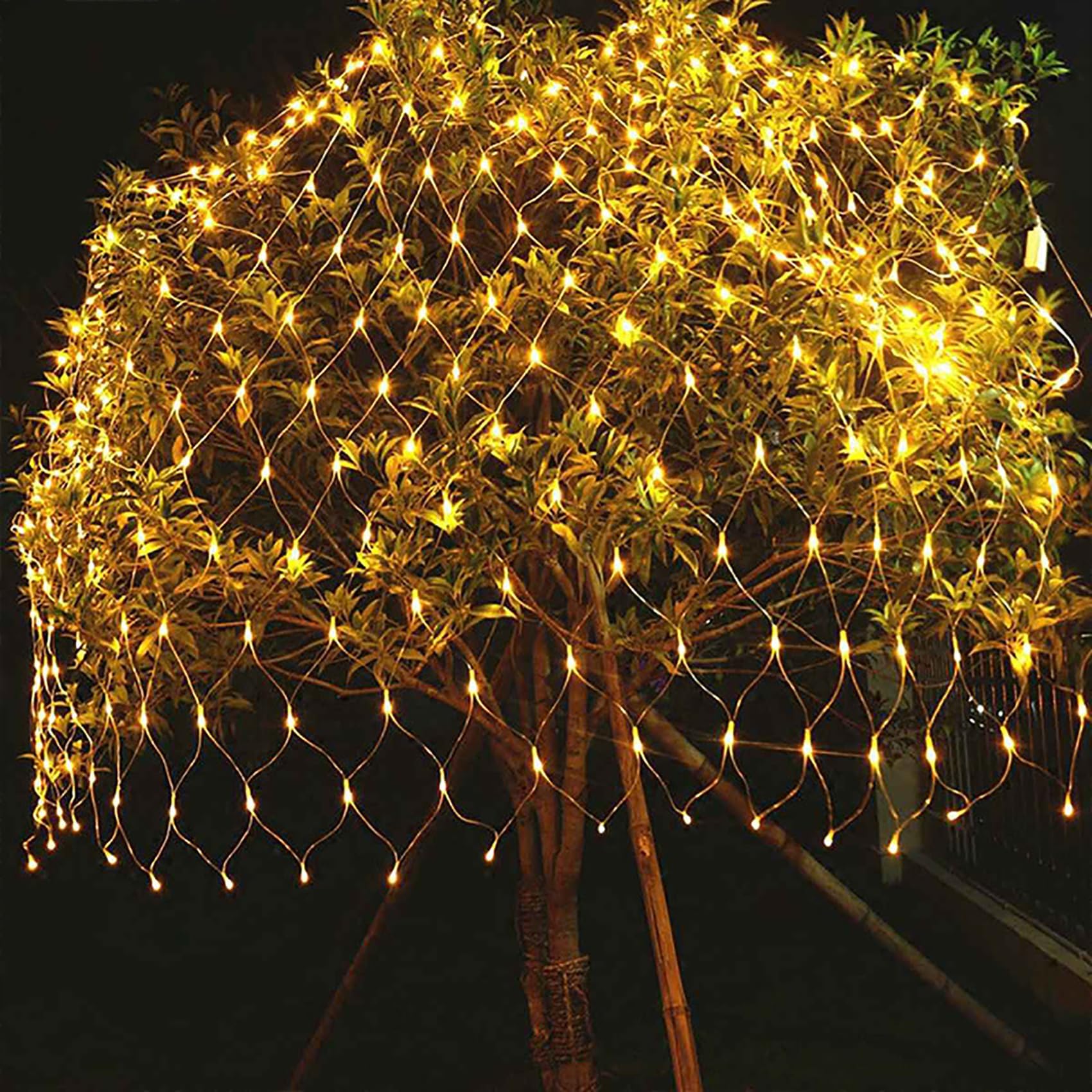 Luces solares de red para jardín con control remoto, guirnalda de luces de malla de 3 x 2 m, 192 LED, 8 modos de encendido y apagado automático (Blanco cálido)