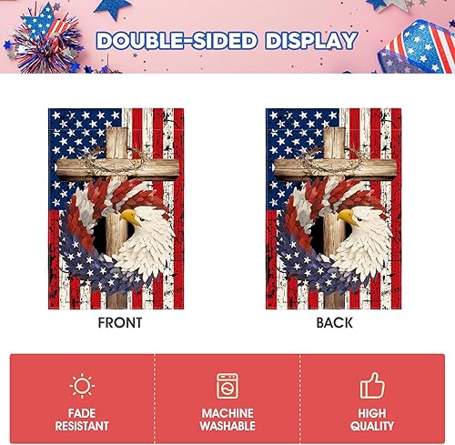 Miniatura 6 de AVOIN colorlife Bandera patriótica de estrellas y rayas de águila de 3 x 5 pies, doble cara exterior, 4 de julio, Día de los Caídos, Día de la