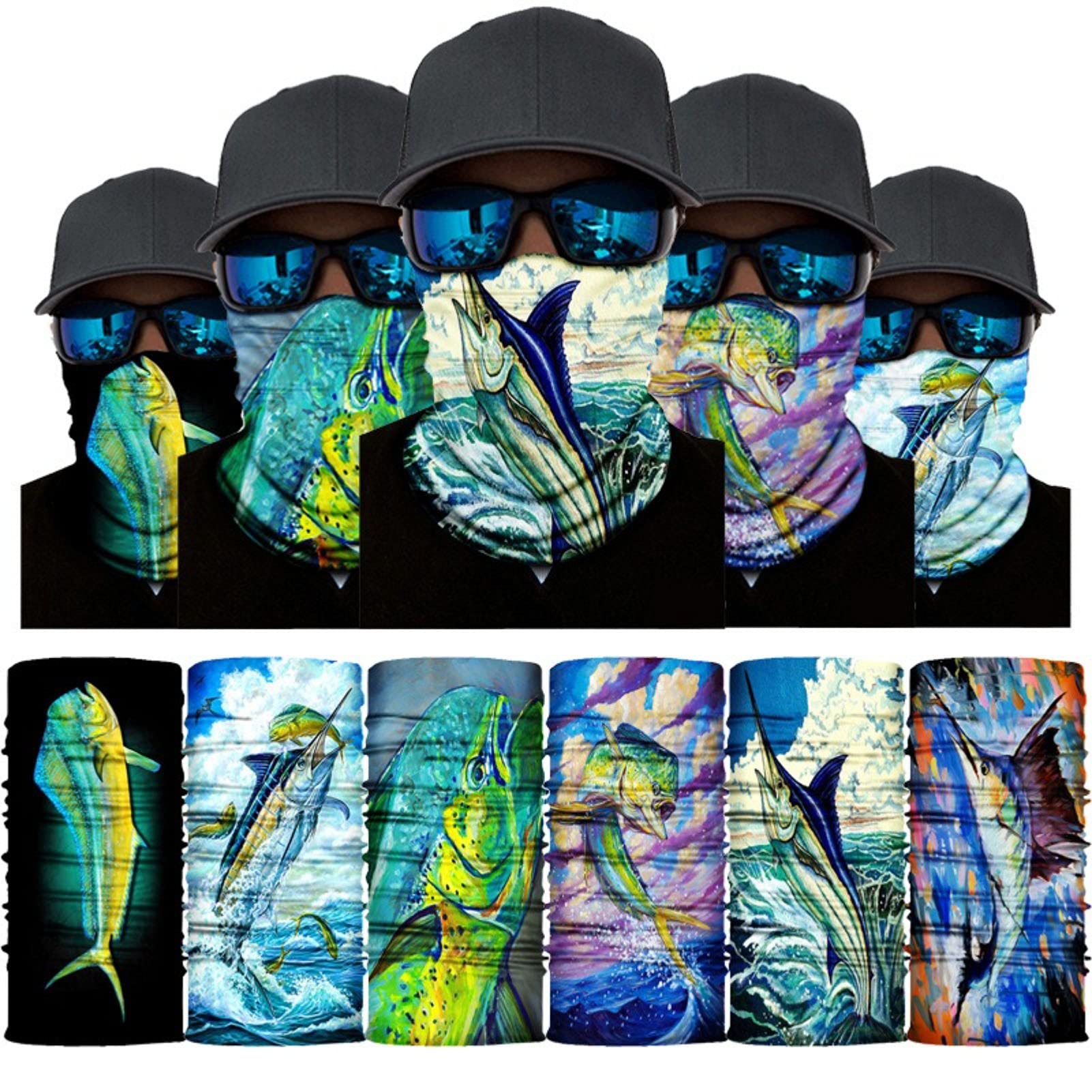 Lot de 10 cagoule multifonction pour homme et femme, thème océan 3D, bandeau bandana, écharpe, tube, résistance aux UV, sans couture (10 pièces)