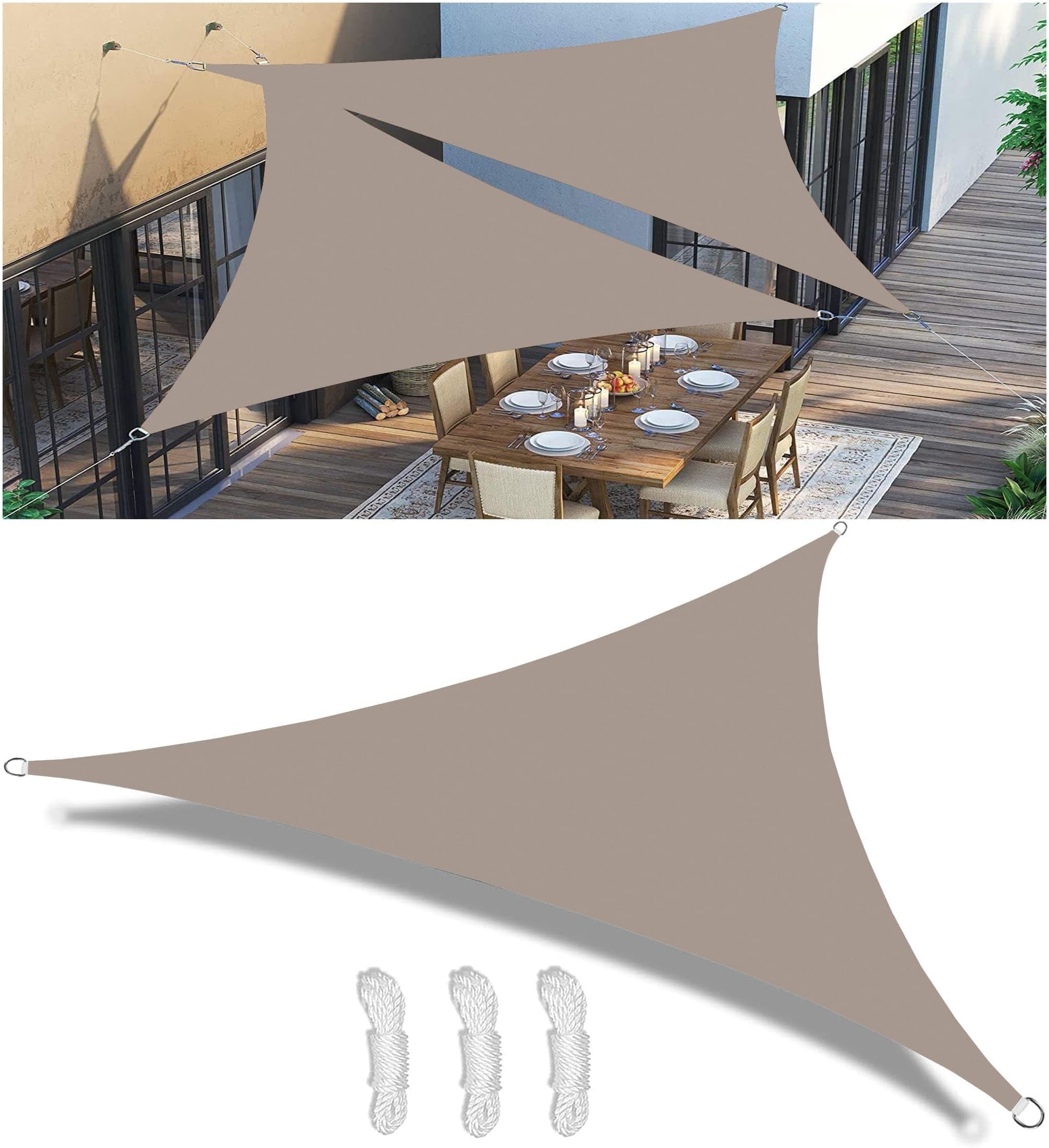 Sun Shade Sail Waterproof 5' x 5' x 7.1' Triangle Shade Cloth Waterproof Outdoor Garden Patio Party Sunscreen Awning Canopy 98% UV Block with Rope for Outdoors Garden Patio Yard Party Khaki