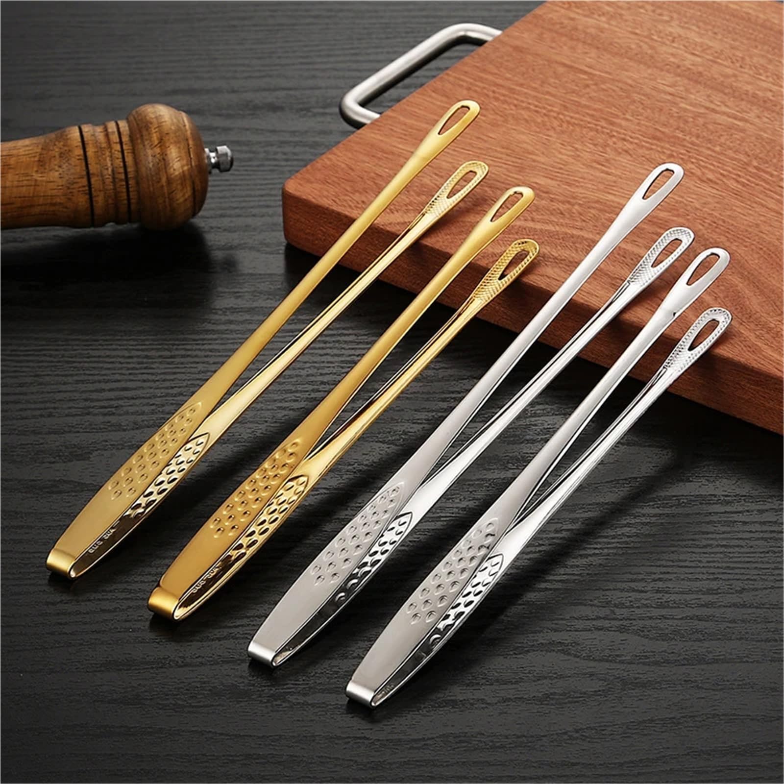 Pinze da barbecue, Pinze da cucina in acciaio inox multicolore 23-28 cm manico lungo antiscivolo(Gold,28cm)