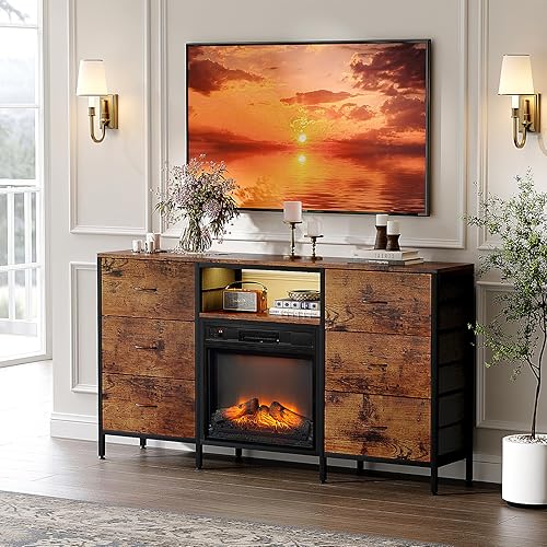 VINGLI Fireplace TV Stand Dresser with Fabric Drawer, Entertainment Center