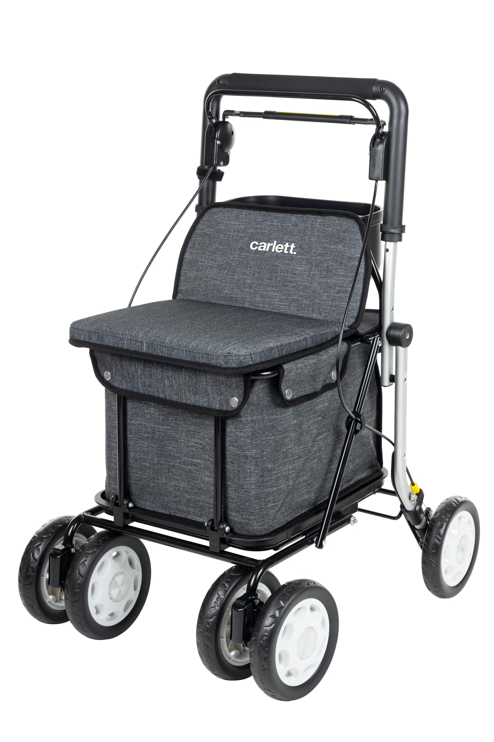 Carlett Deambulatore e Carrello con Sedile Integrato, Prodotto Medico Certificato UE, Manico Regolabile, Freno di Parcheggio e Ruote Regolabili a 3 Posizioni, Robusto, Comfort Assist, Grigio Scuro