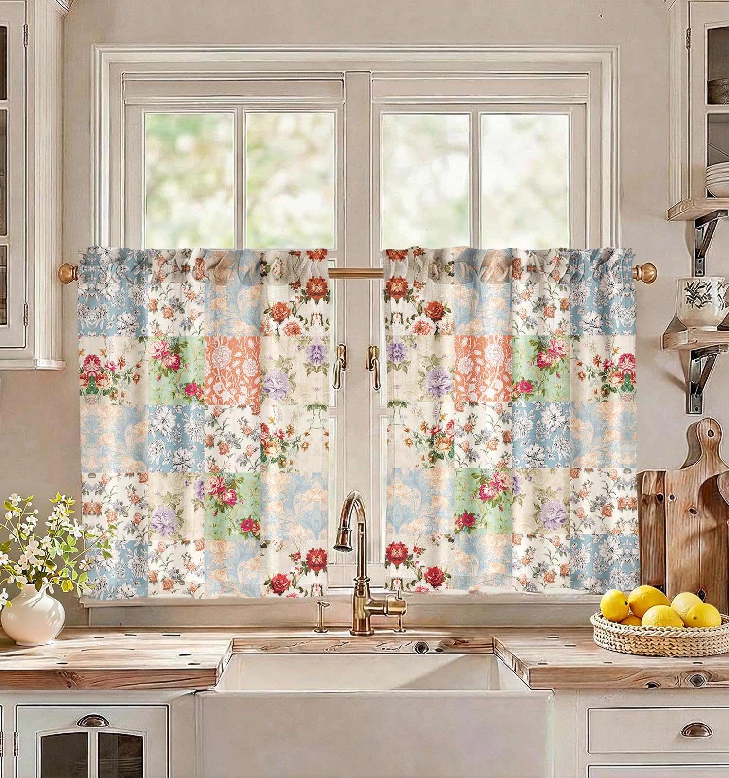 Miss Adola Boho Kitchen Tier Curtains, 30 Inch Length, Vintage Patchwork