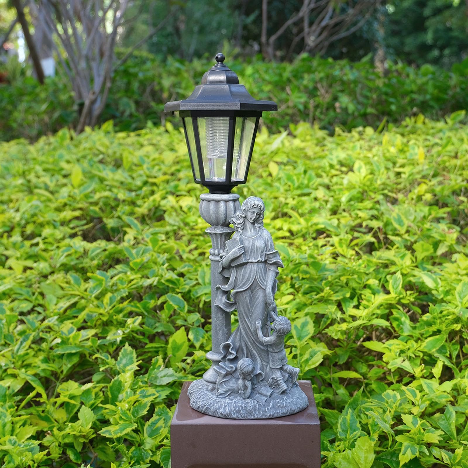 Estatua de Jardín con Luz Solar Ornamento de Césped Resistente Figura Escultura Decorativa para Uso en Patio Sendero Balcón Jardín 23cmx18cmx27