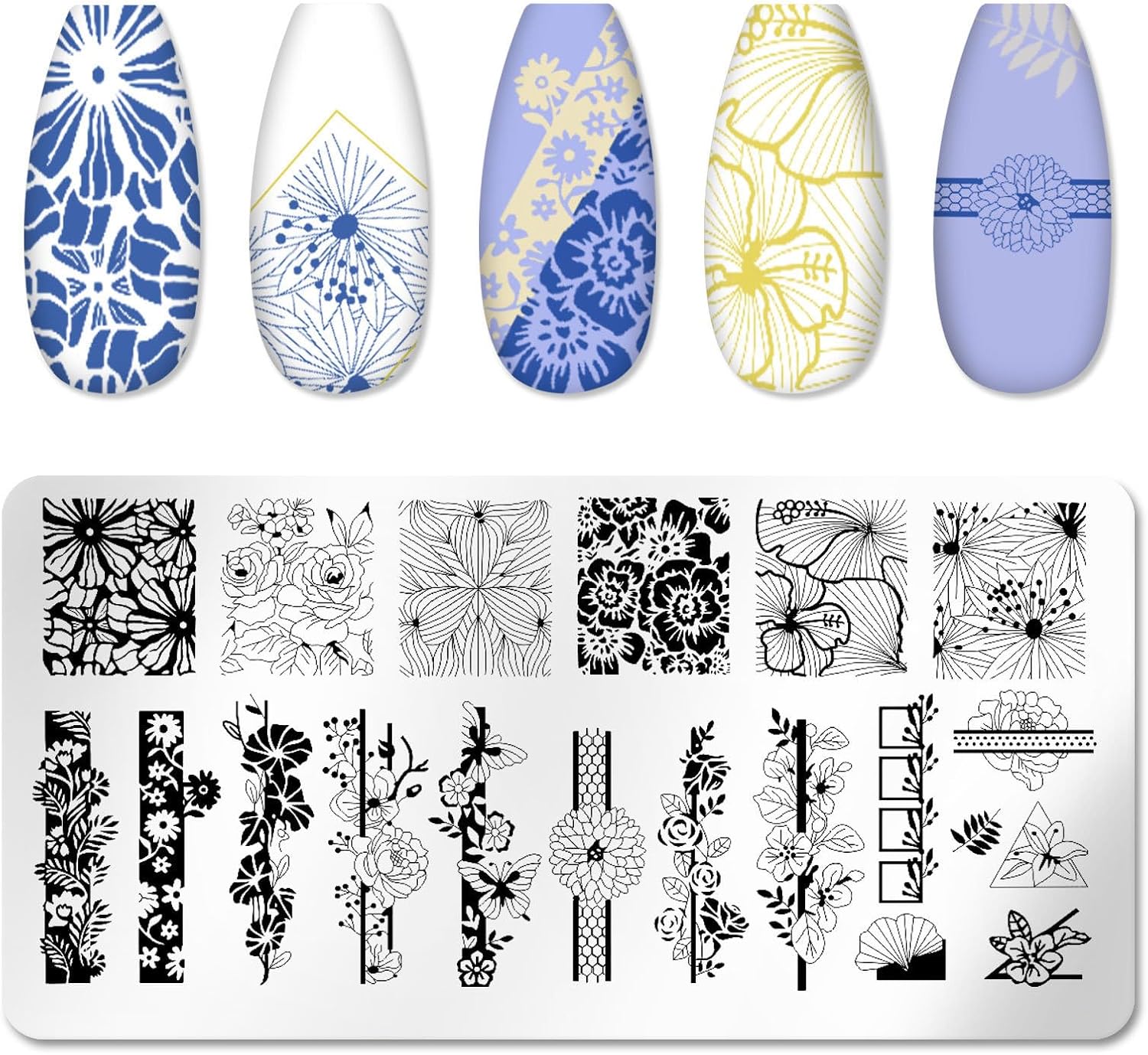 Nail Stamping Plate Kit, 10Pcs Nail Art Plates Stamp Templates with Silicone Nail Stamper & Scraper, French Tip Nail Design Stamps for French Manicure DIY Home Salon Use