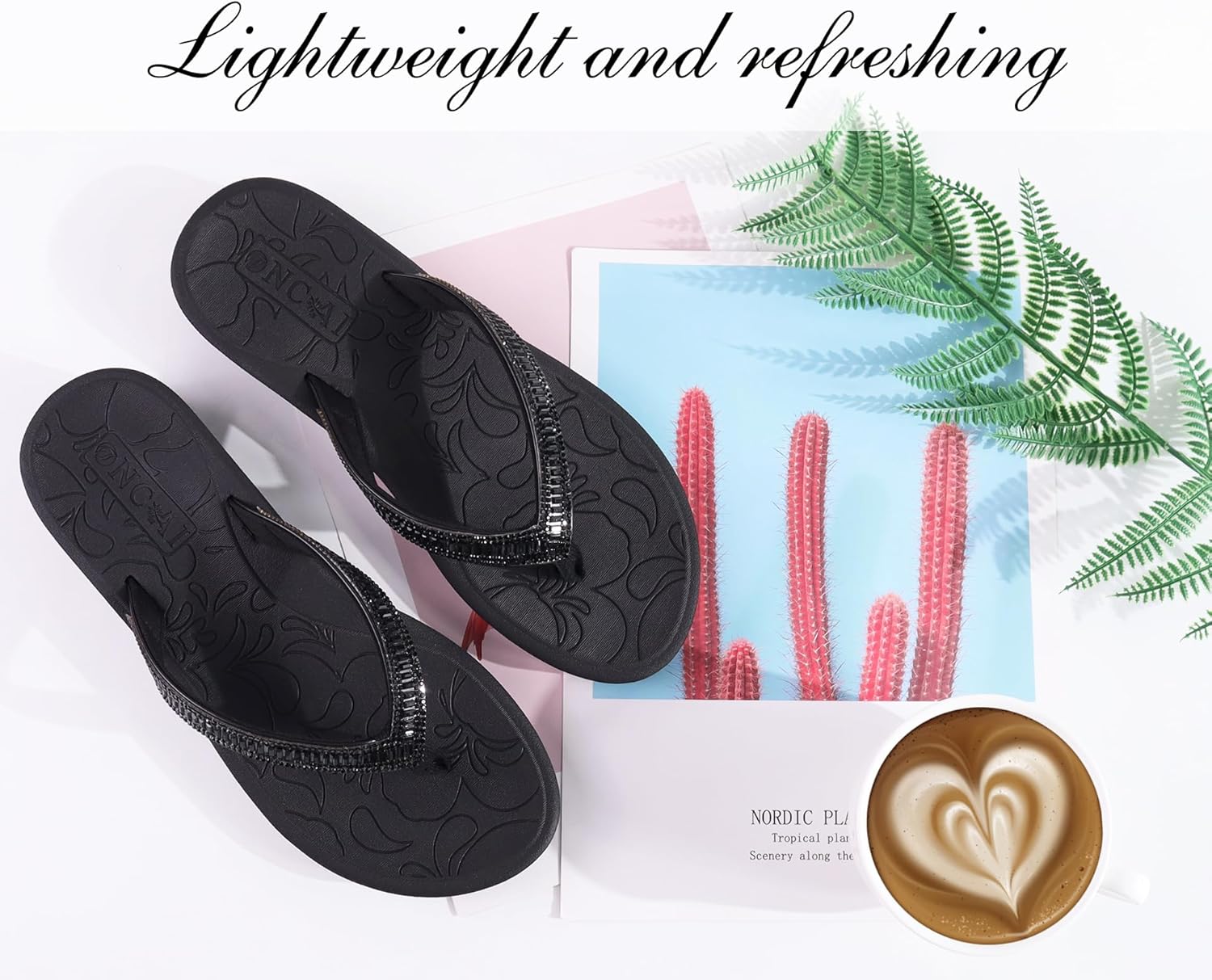 ONCAI Women's Flip Flops with Rhinestone, Arch Support Yoga Mat Comfort Walking Summer Beach Thong Sandals with Plantar Fasciitis Rubber Soles US Size 5-11 - Image 6