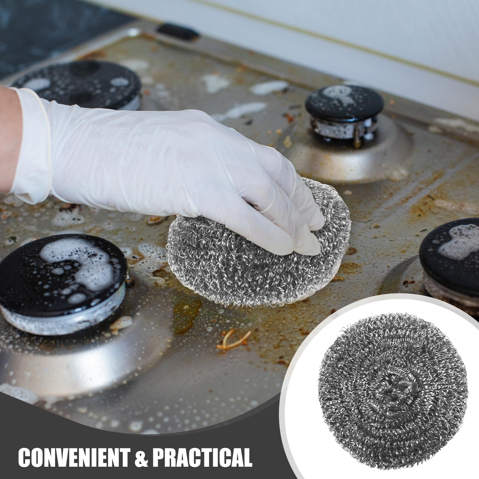 PRETYZOOM 40 Unidades Estropajo de Acero Inoxidable Plata, Lana de Acero Heavy Duty para Limpieza Multipropósito, Adecuado para Cocina y Utensilios Metálicos Resistentes