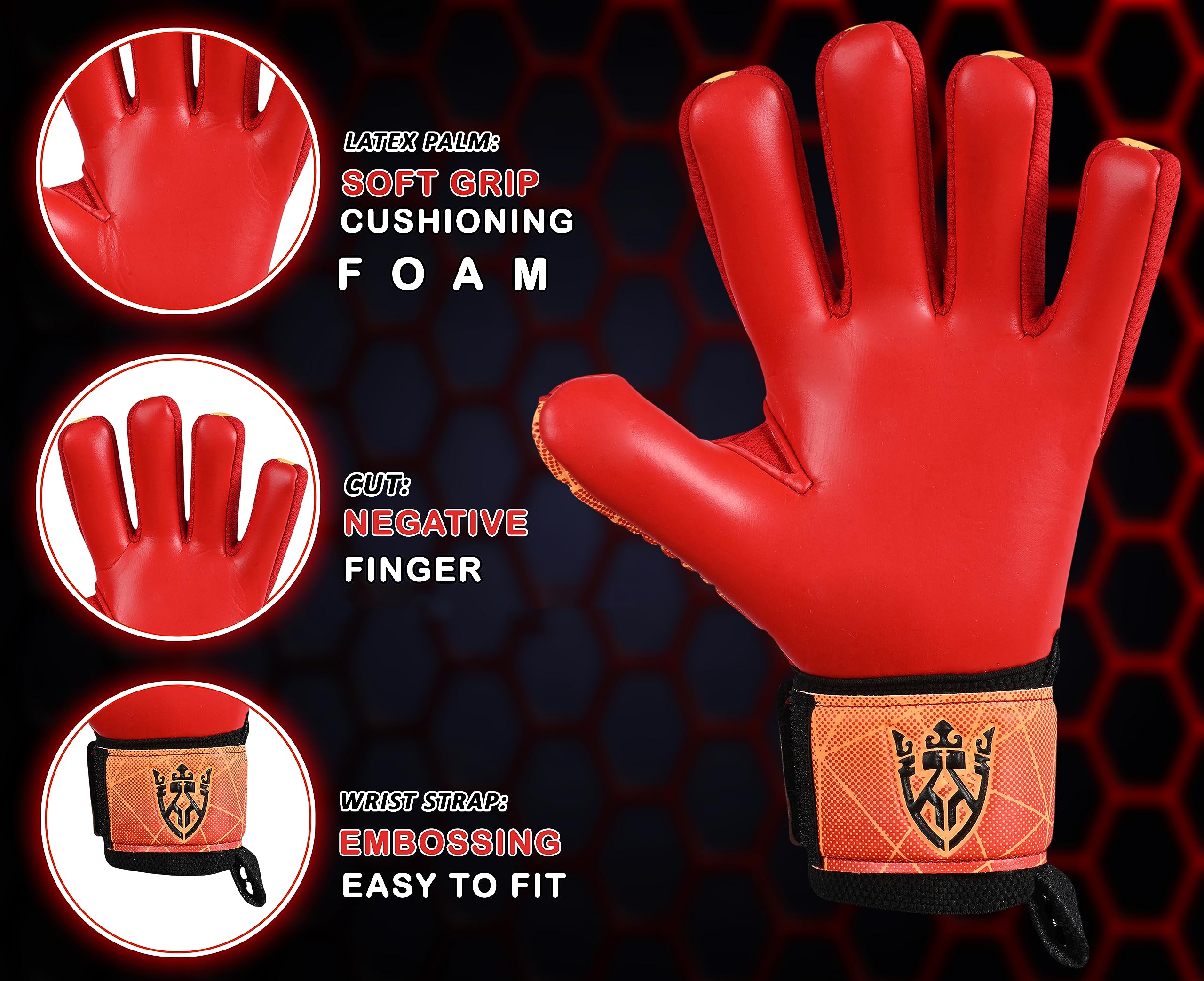 Keeperking - Guanti da portiere per adulti, bambini e adolescenti, con e senza protezione per le dita rimovibile, da 4 mm, unisex,