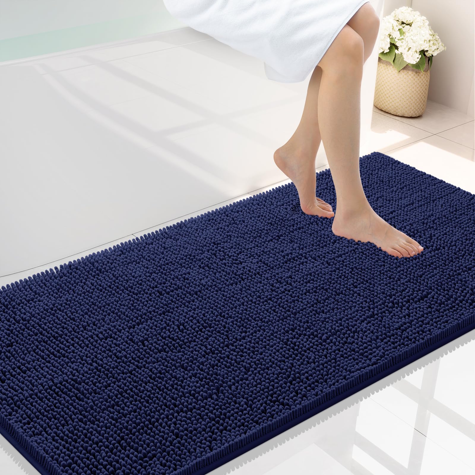 Smiry Luxury Chenille Bathroom Rugs 40x24, Extra Soft and Absorbent Shaggy Bath Mat, Machine Washable, Non-Slip Plush Carpet Runner for Tub, Shower,
