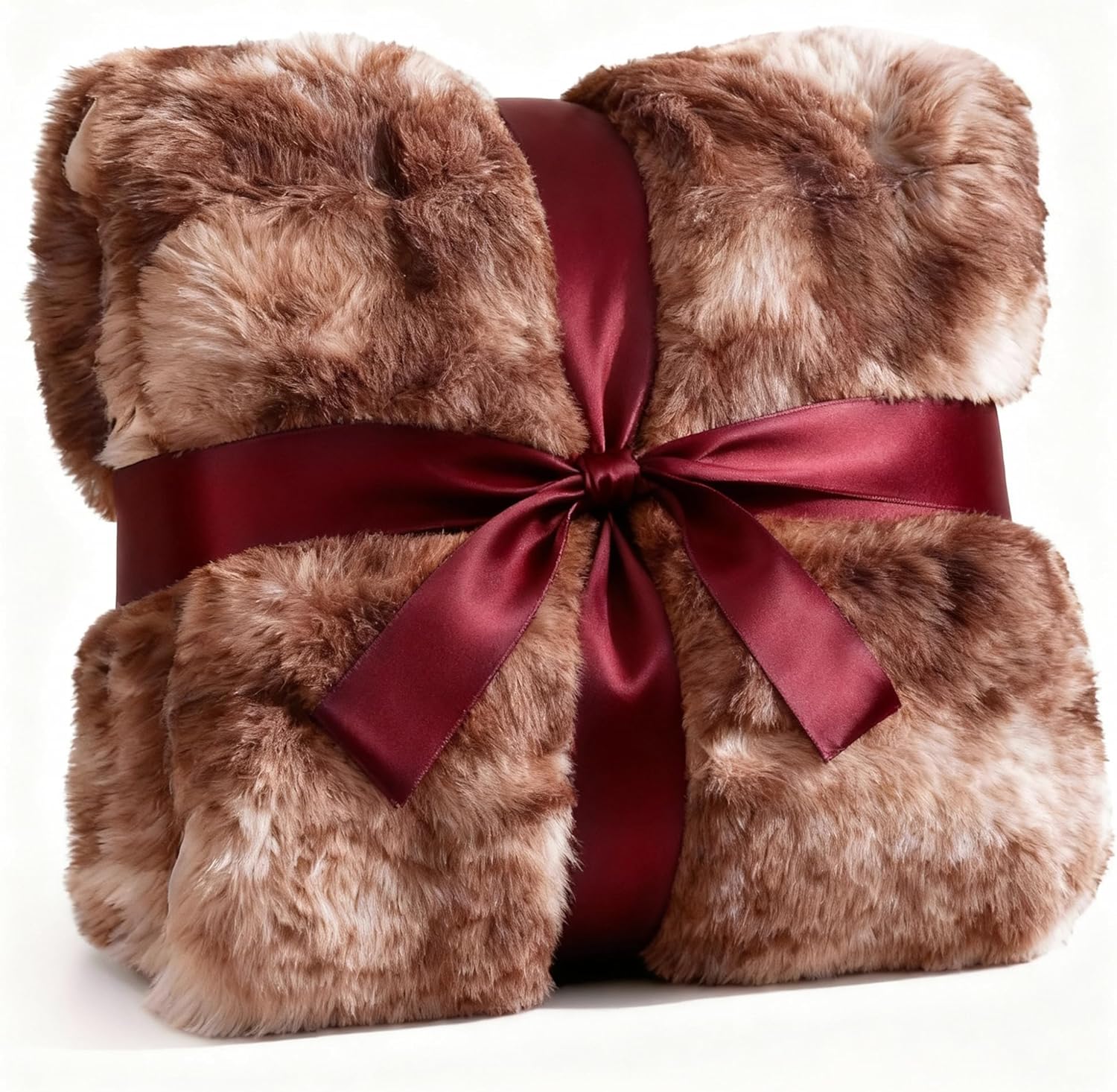 Fluffy Bubble Blanket Throw Size - Faux Fur Throw for Couch or Bed - Plush Soft Extra Thick Faux Fur Rabbit Blanket - Comfy, Warm & Breathable - Luxury Minky Tie Dye Bedding - 50" x 60", Marble Brown