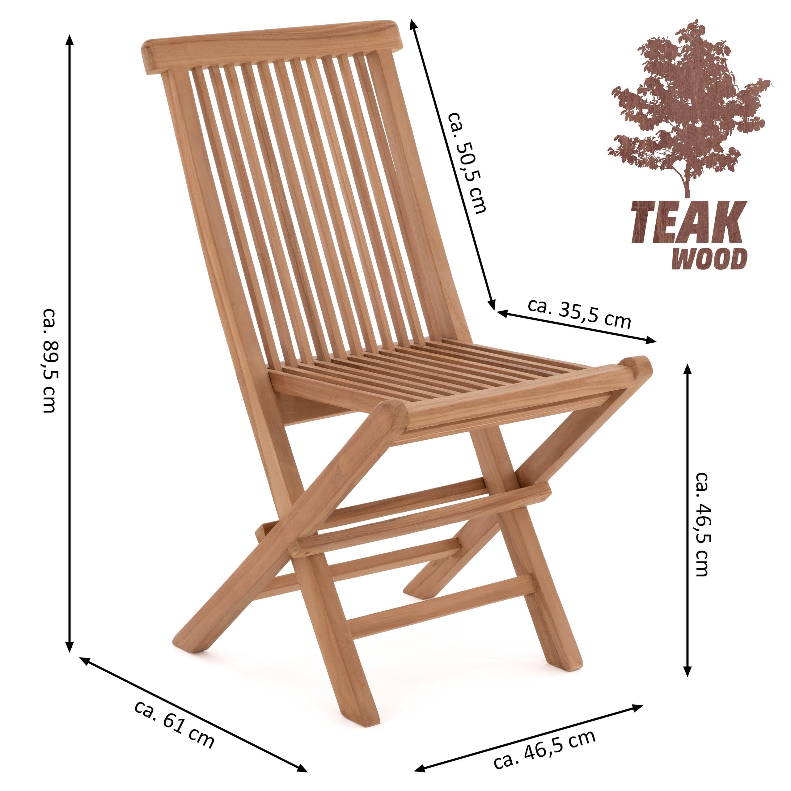 Divero 4er Set Klappstuhl Positano aus Teakholz, behandelt - Farbe: Braun