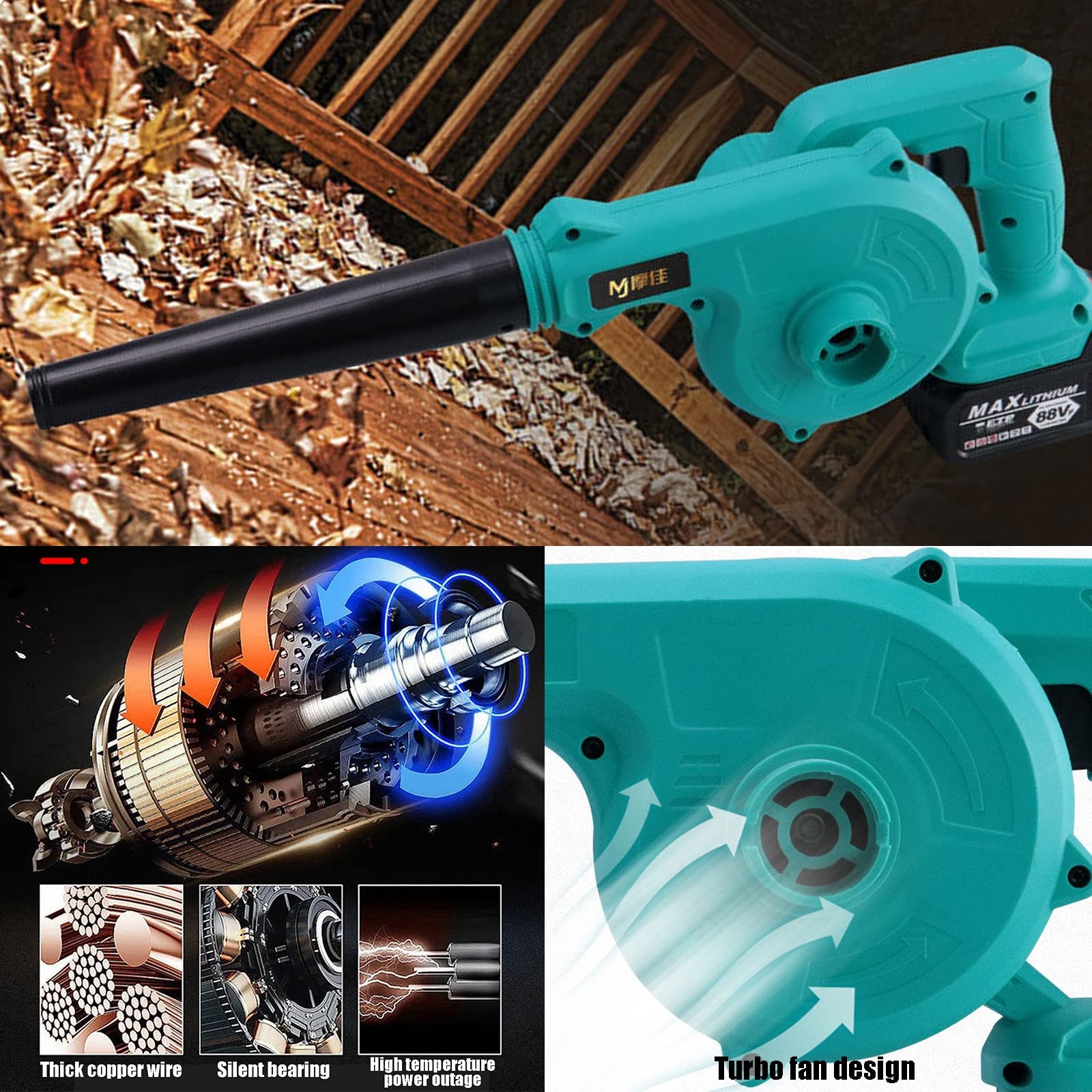 Soffiatore Senza Fili Da 21 V, 3 Ah, Soffiatore Di Foglie, Sacco Di Raccolta/Tubo Extra/Batteria/Caricatore Incluso, Spazzafoglie A Batteria Per Giardino Pulizia Foglie E Polvere