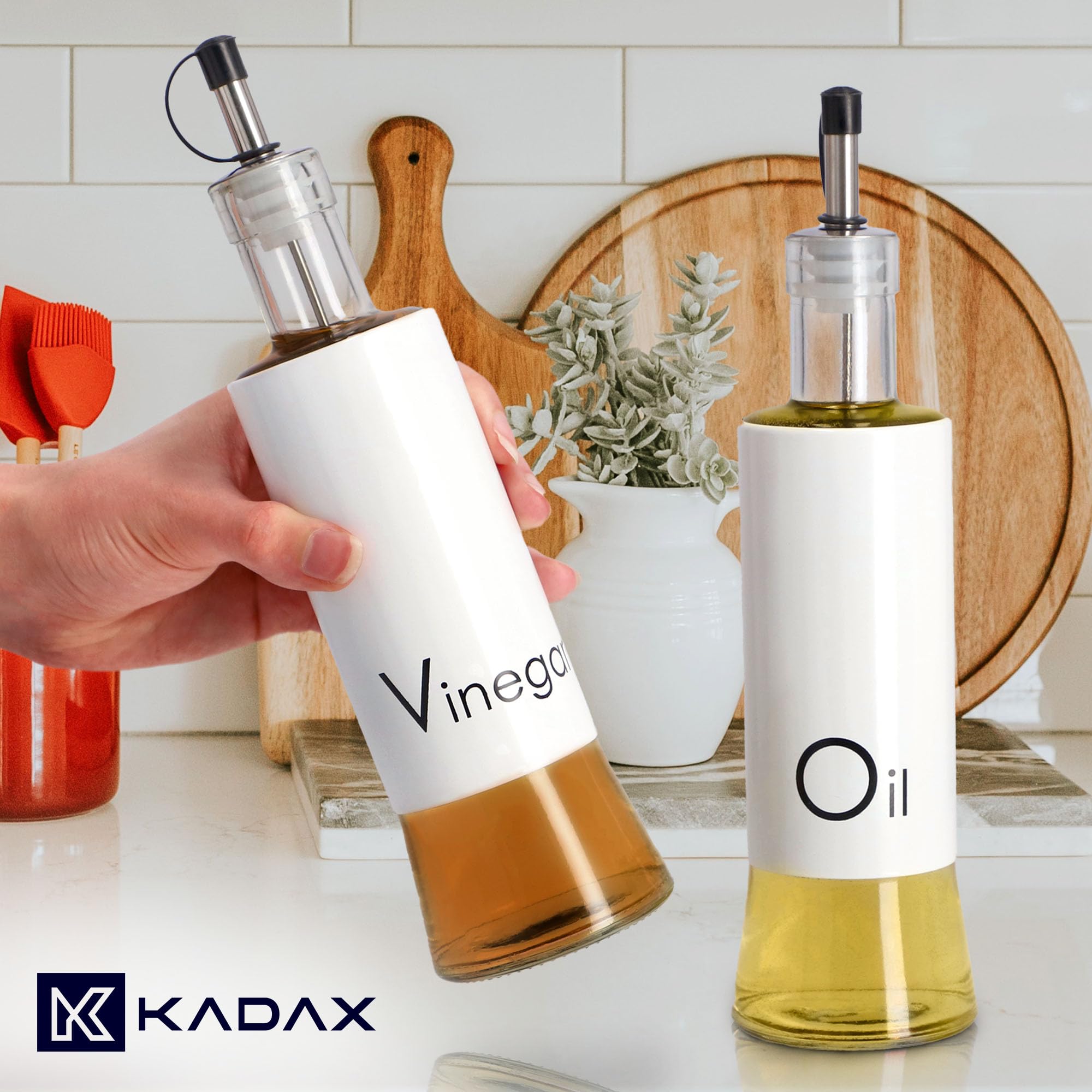 Distributeur D'Huile Et Vinaigre KADAX - Flacon Verre 320ml Avec Bouchon Acier