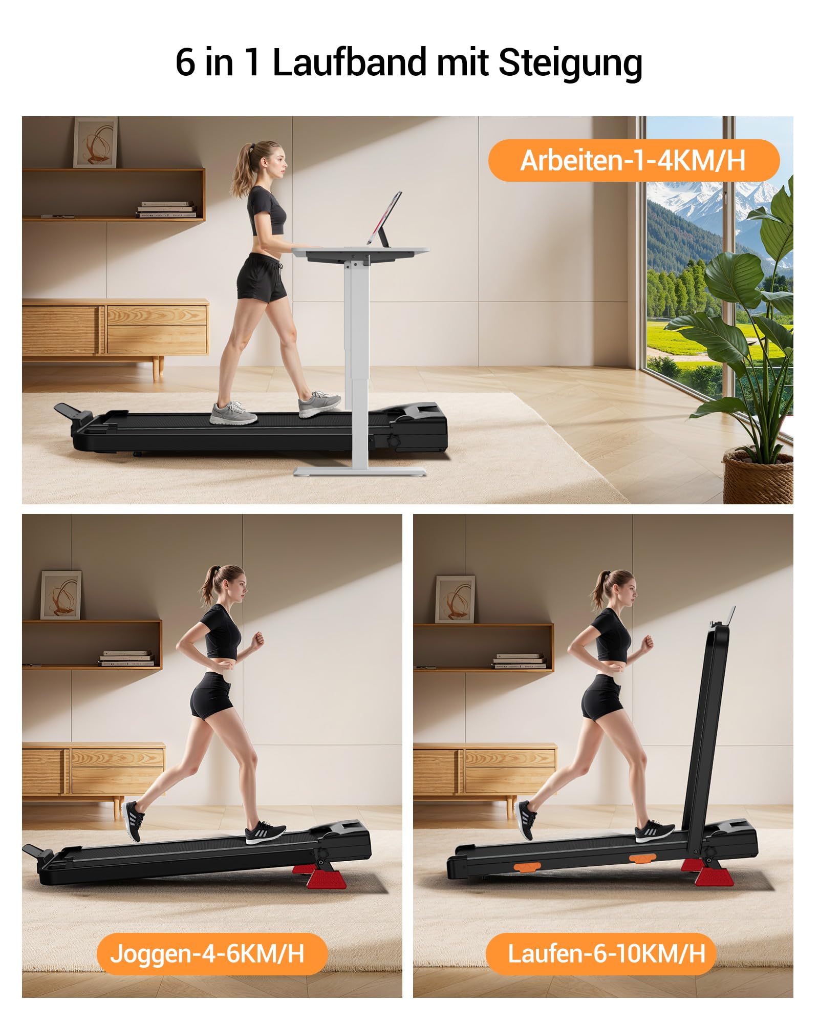 LONTEK Laufband für Zuhause klappbar, Laufband mit Steigung für Zuhause 15%, kompaktes Walking Pad mit Steigung max. Belastung 159 kg, Fernbedienung