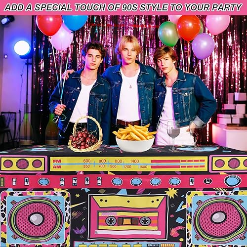 Miniatura 3 de Mantel temático de 6 pies, 72 x 30 x 30 pulgadas, mantel con temática de radio retro disco lavable, mantel rectangular de poliéster de los años 90,