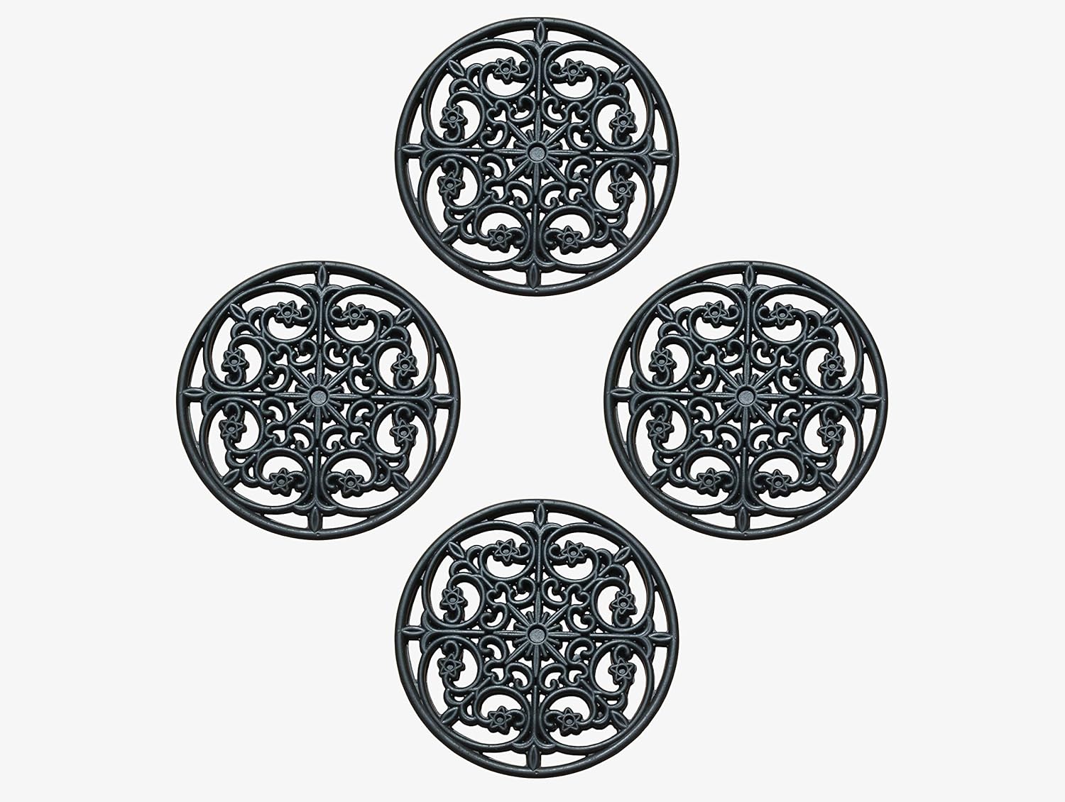 A1 Home Collections Multi Functional-Garden Stepping Stone Mat Round, Natural Rubber Heavy-Duty Beautiful Hand Finished Design 12"X12" Set of 4, Paisley Star Black