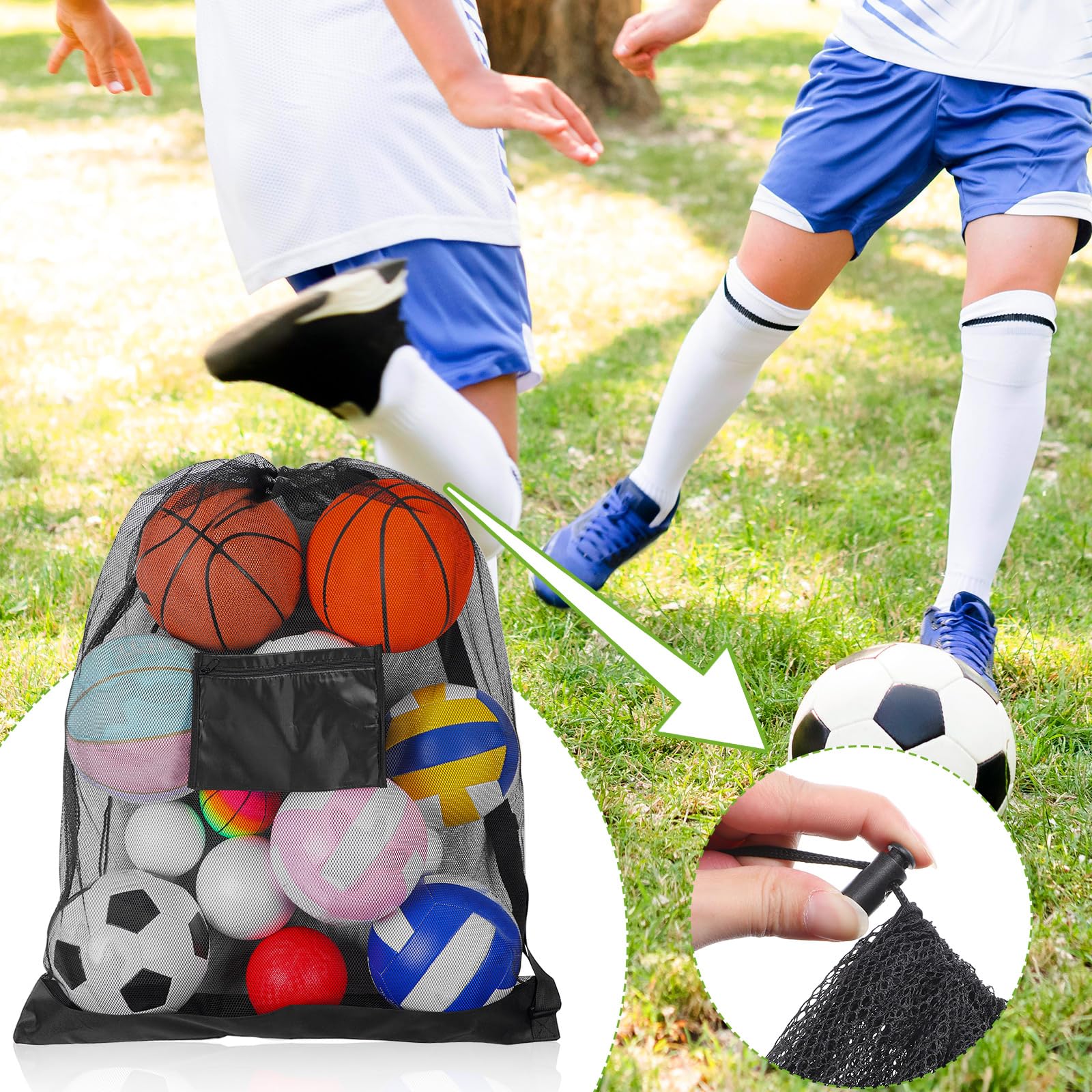 cobee Lot de 6 sacs de ballon de sport extra larges en maille avec poche et cordon de serrage et bandoulière réglable pour équipement de football, volley-ball, natation, 76,2 x 101,6 cm