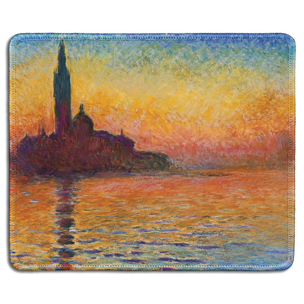 dealzEpicArt Mousepad - Natural Rubber Mouse Pad with Famous Fine Art Painting of San Giorgio Maggiore at Dusk by Claude Monet - Stitched Edges - 9.5x7.9 inches