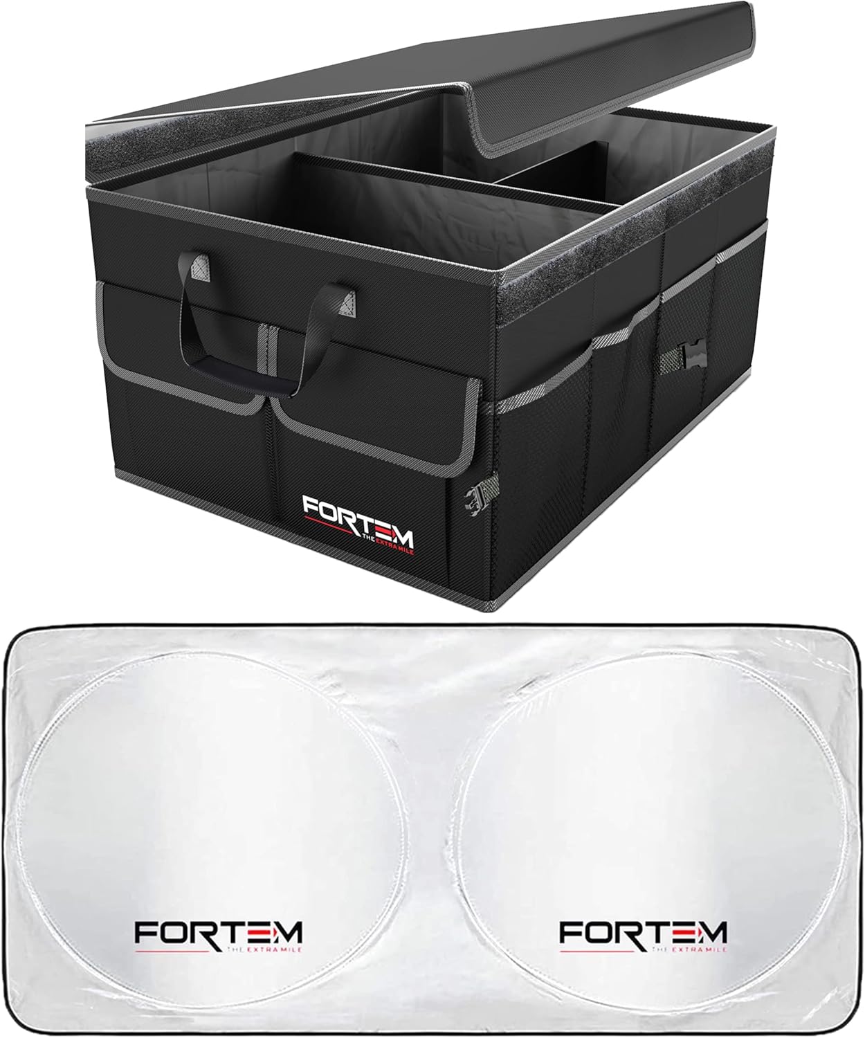 FORTEM Car Trunk Organizer (Black, Standard) + Large