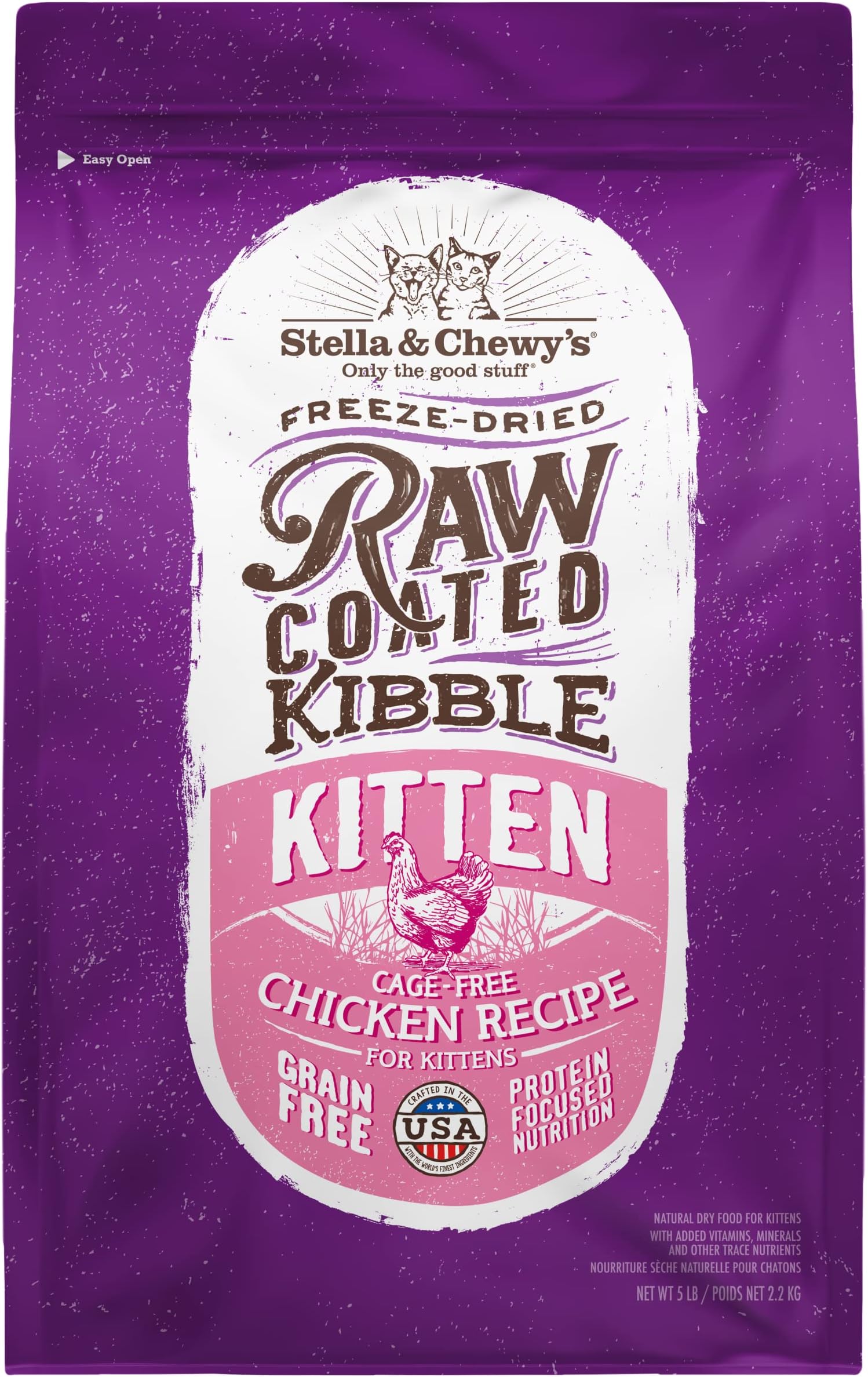 Stella & Chewys Raw Coated Premium Kibble Cat & Kitten Food โ Grain Free, Protein Rich Meals โ Cage-Free Chicken for Kittens Recipe โ 5 lb. Bag