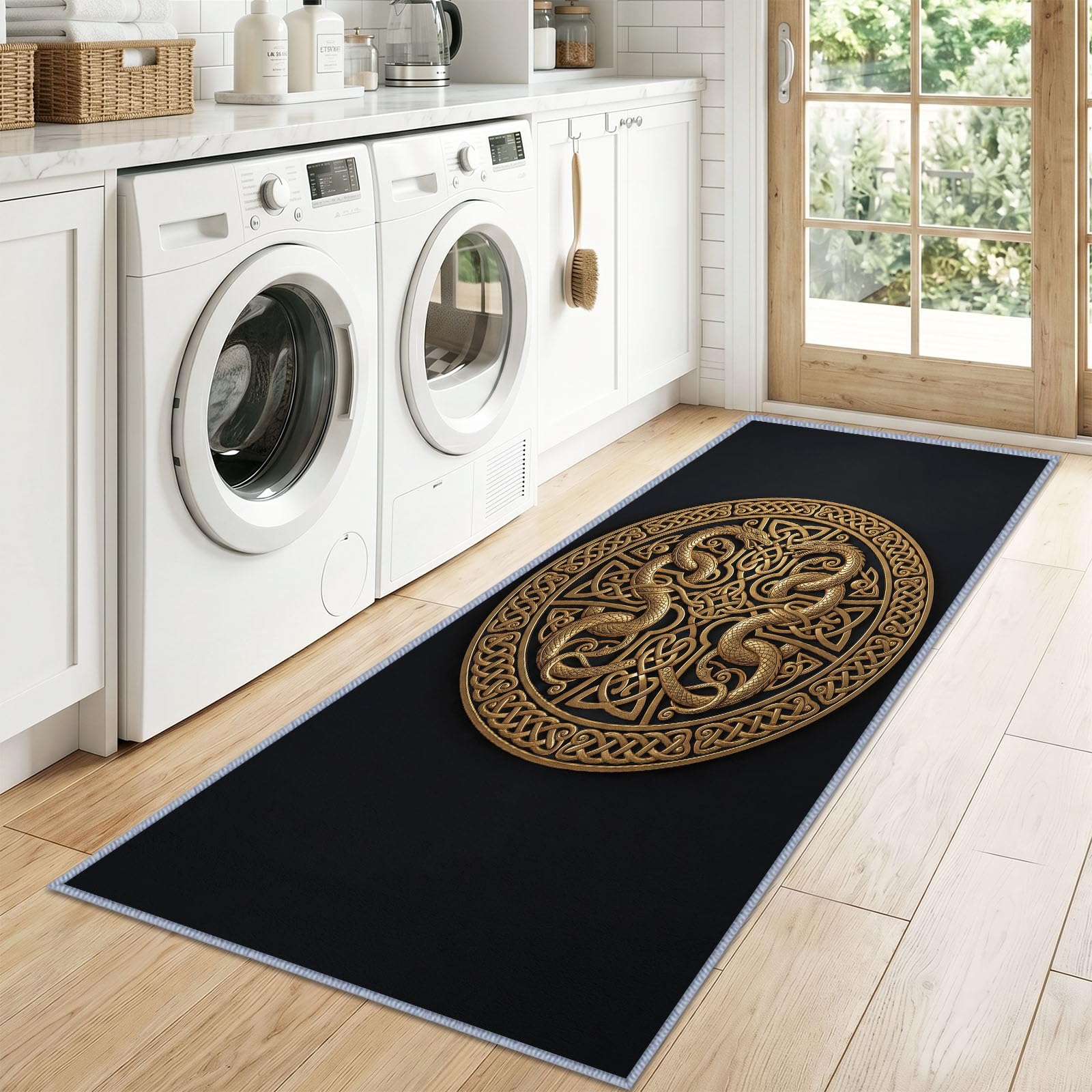 Cruz celta gótica alfombra pasillo lavable a máquina, 60 x 180 cm