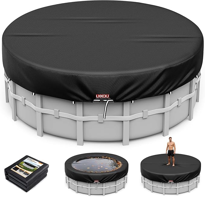12 Ft Round Pool Cover, Solar Pool Covers for Above Ground Pools, Summer Pool Cover Protector with Cover Accessories, PE Tarp Ideal for Waterproof and Dustproof (Black)