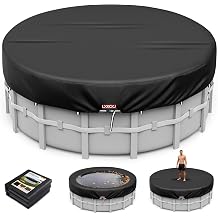 LXKCKJ 24 Ft Round Pool Cover with Above Ground Pool, Solar Swimming Pool Cover Protector, Winter Pool Cover with Accessories Set Ideal for Cold and UV Resistant, Dustproof (Black)