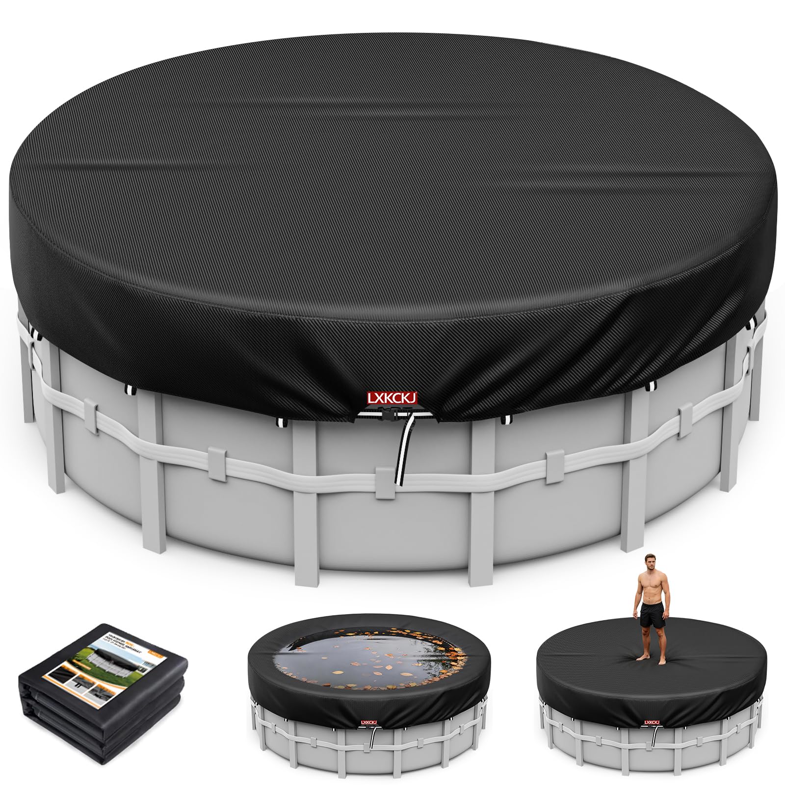 Photo 1 of LXKCKJ 9 Ft Round Pool Cover, Solar Covers for Above Ground Pools, Stock Tank Pool Cover Protector with Accessories, Round Hot Tub Covers Ideal for Waterproof and Dustproof (Black)