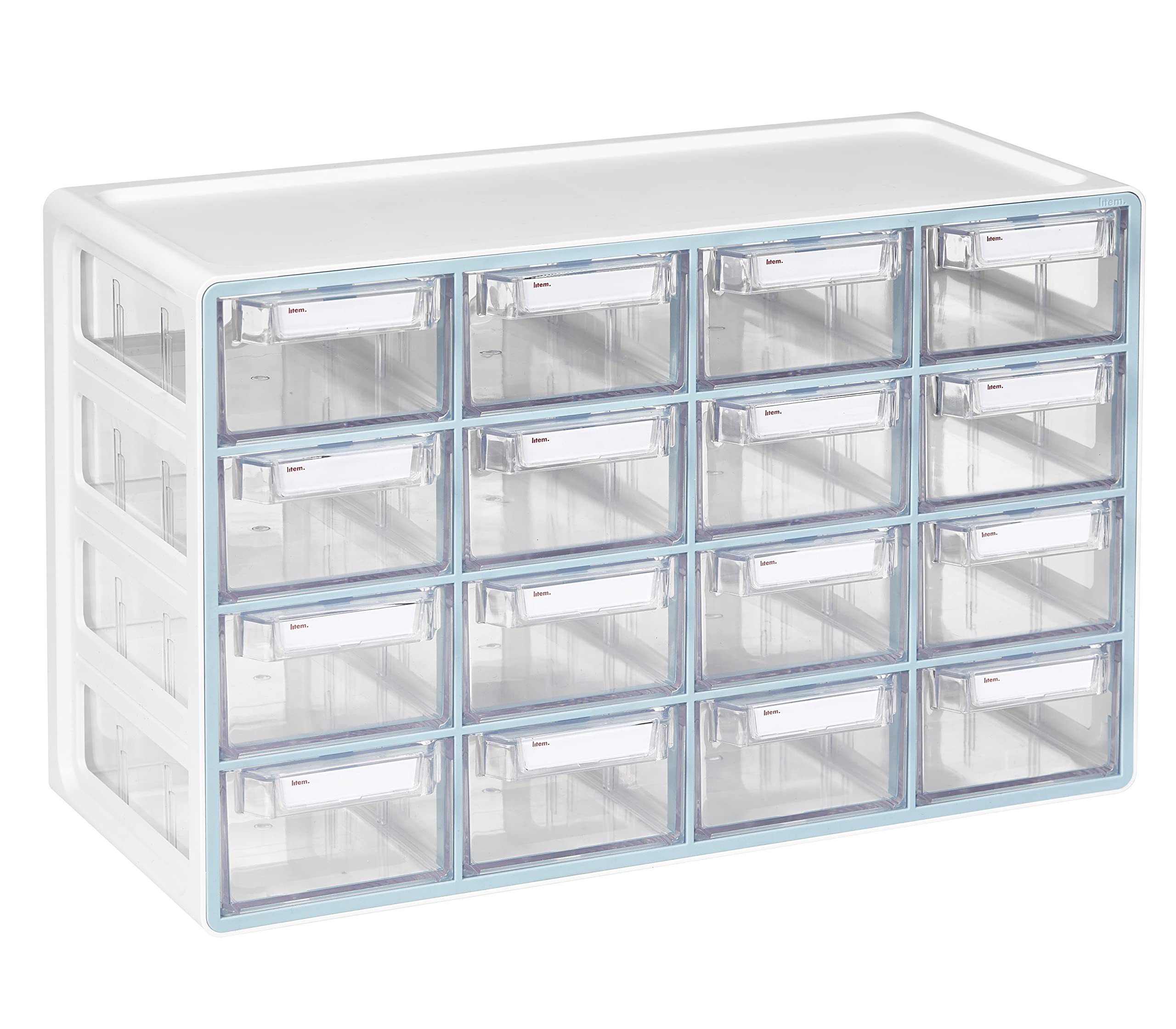 Litem Sysmax UP SYSTEM MULTIBOX 16 Drawers Cabinet with Lable IndexMint See Through Desk Organizer Storage Drawers with Adjustable Dividers for Office, Home, School Supplies