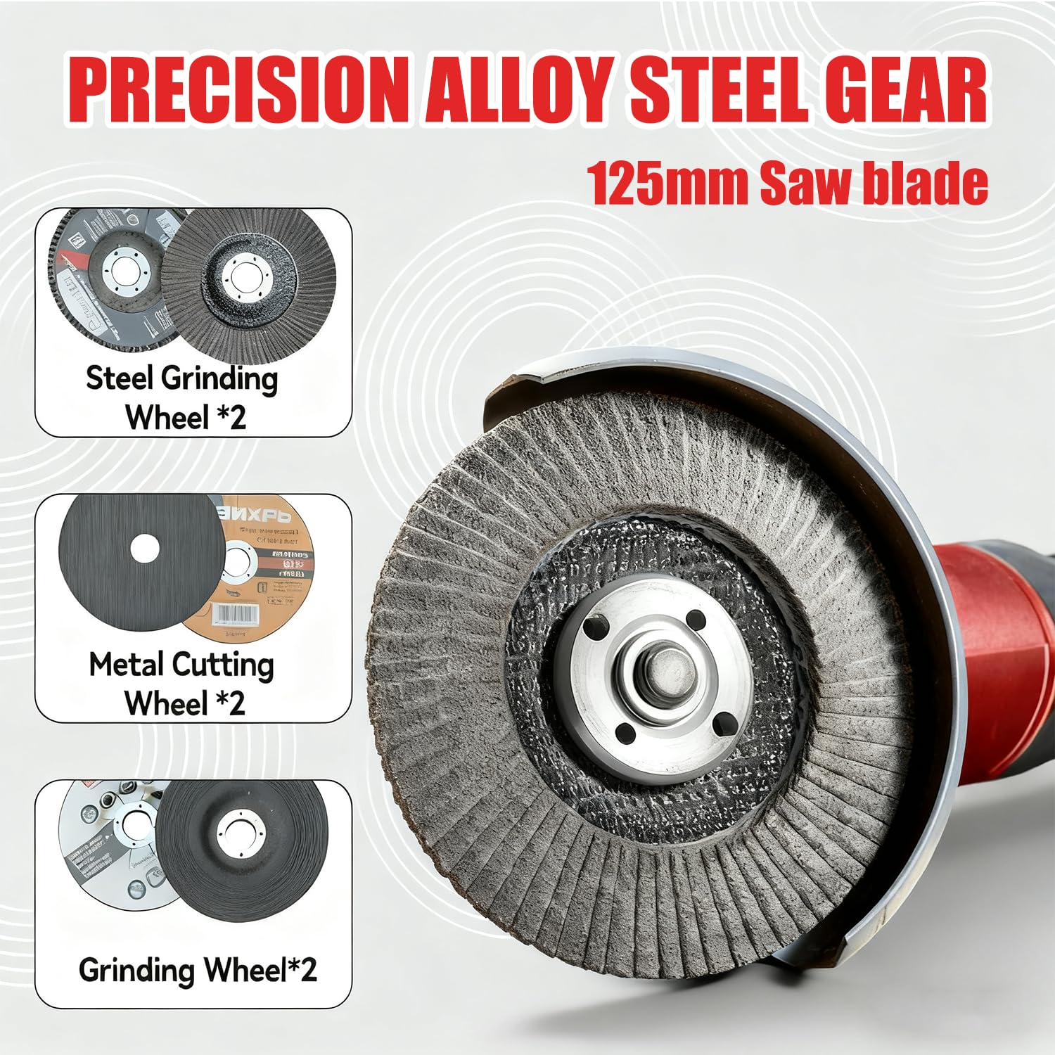 Amoladora angular con batería compatible con Milwaukee de 18 V, fresadora angular de 125 mm, herramienta de afilado sin escobillas, 800 W, 12000 rpm, amoladora angular con 6 discos para cortar, lijar
