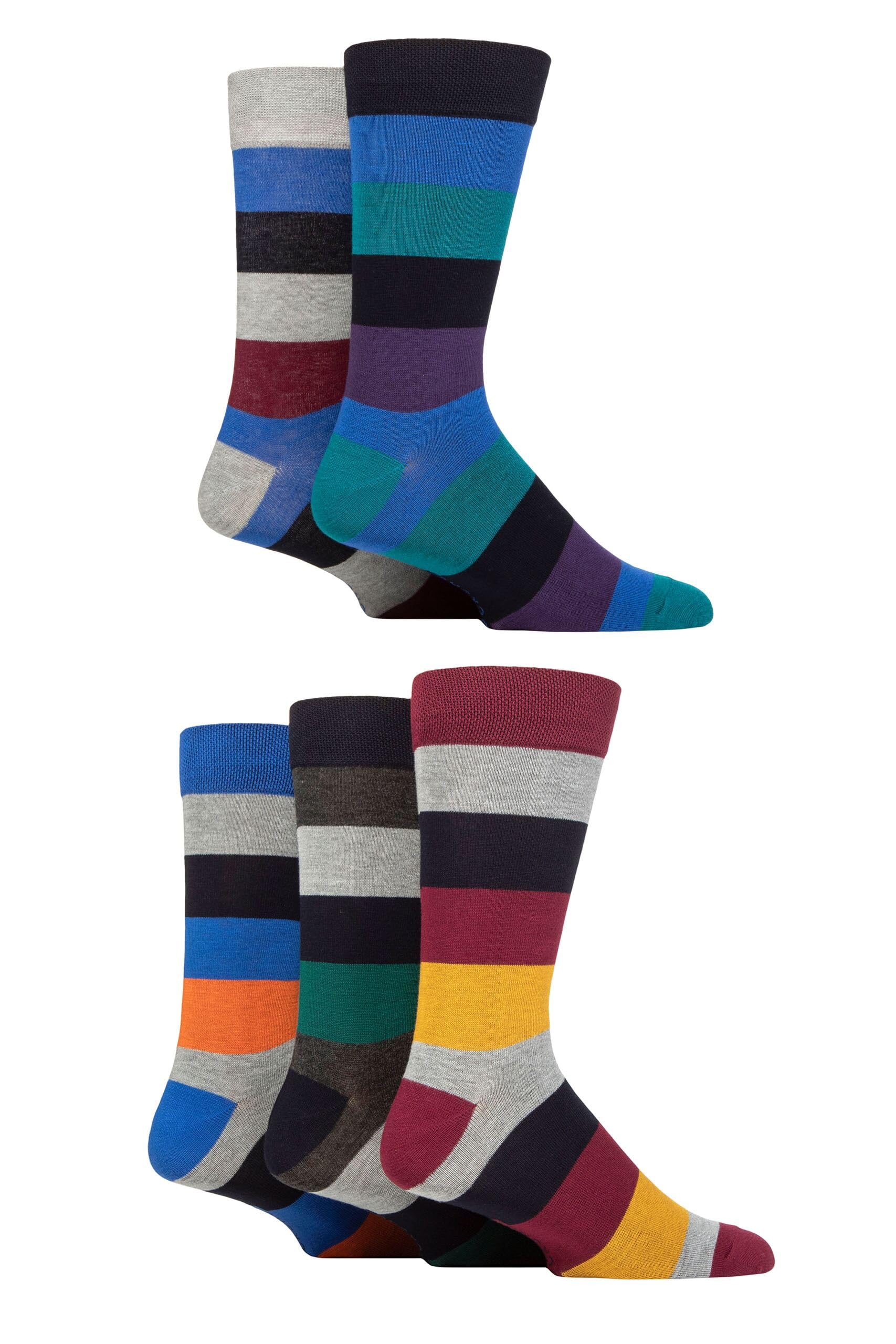 Sockshop Men's Striped Dusky Patterned Bamboo Socks - Bright Colourful Natural Various Designs For Everyday Wear Size 7-11 Multipack Of 5 (7-11, )