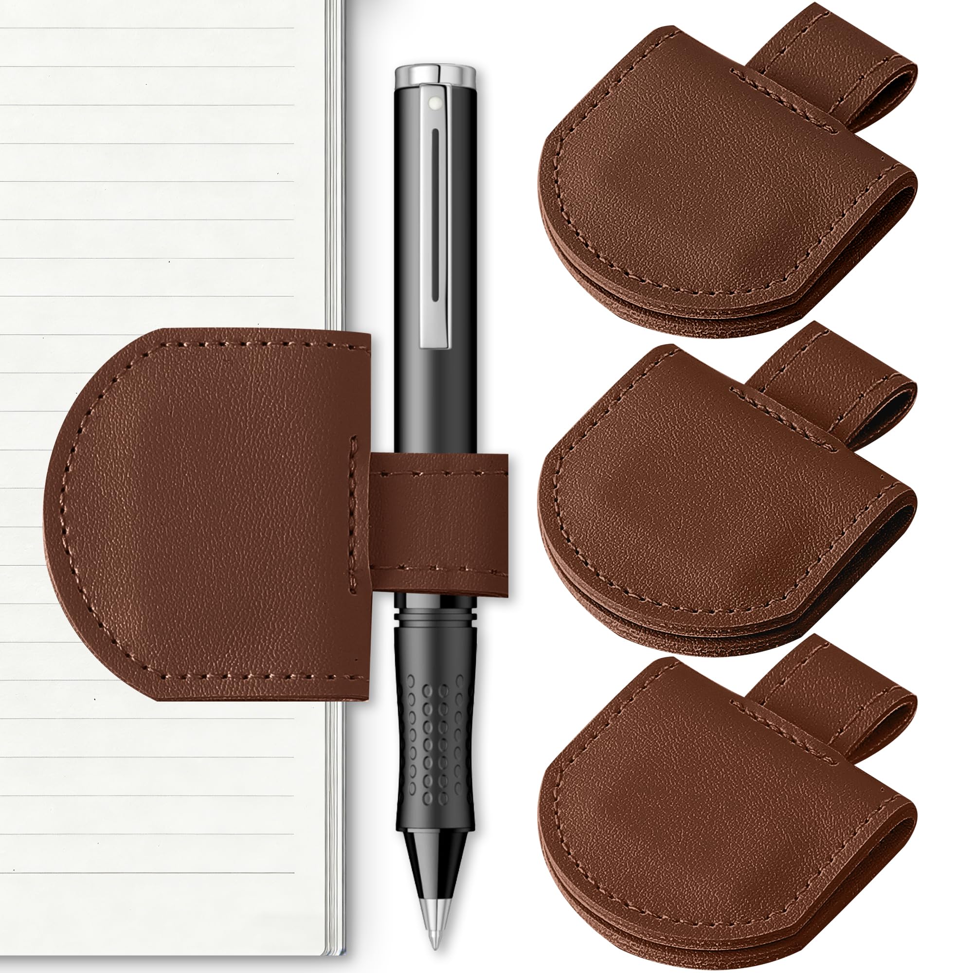 Litvana Magnetic Pen Holder for Notebook, 3 Pcs Leather Pencil Loop Holder for Notebooks Journals Calendars, Wide Size, Brown 3 Pcs