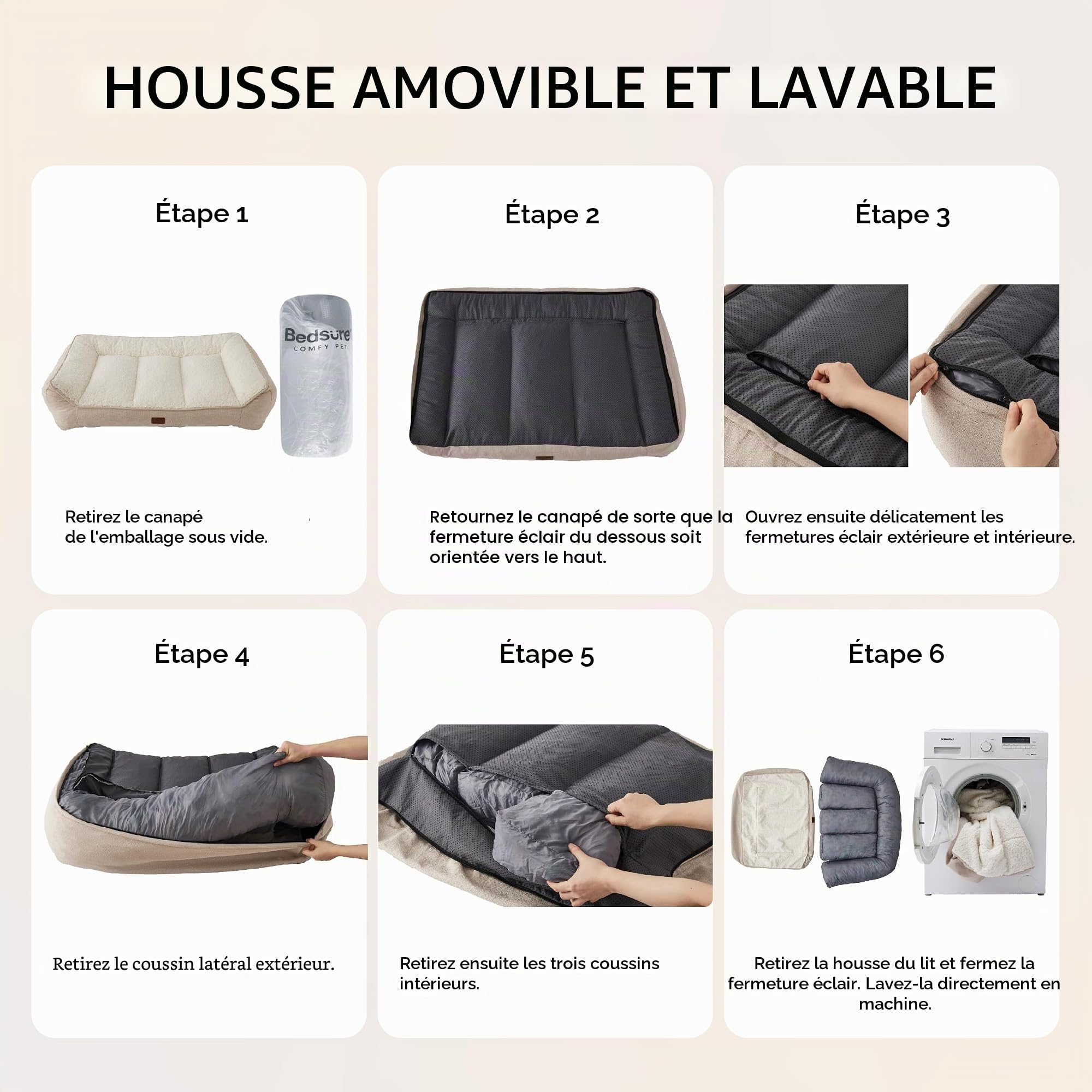 Bedsure Panier Lavable Grands Chiens - 106x76cm Sofa pour Chien Extra Épais et Soutenu avec Housse Imperméable, Panier Antidérapant en Peluche Sherpa Douce, Brun