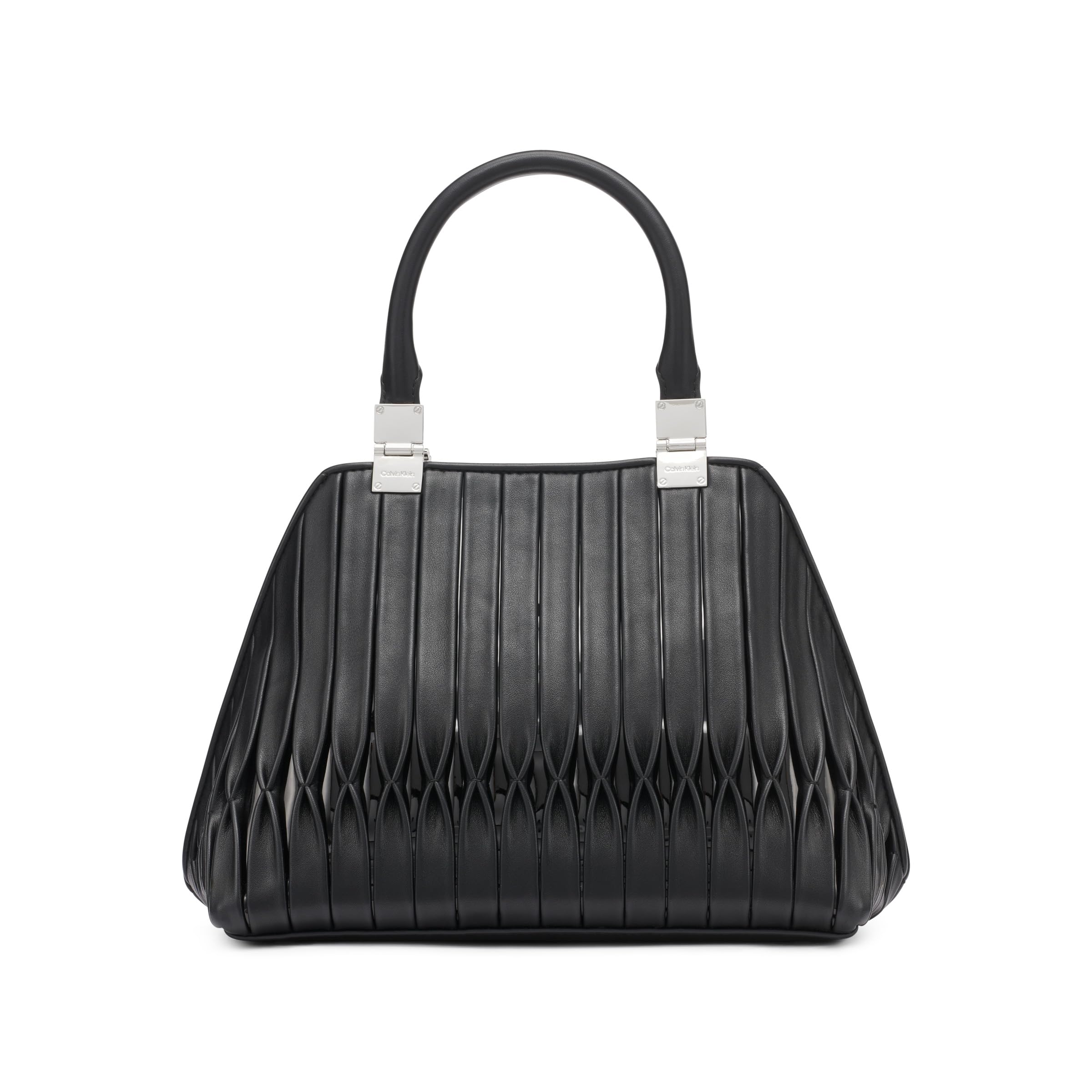 Calvin Klein Women's 2 in 1, Mujer Granite Geometric Satchel – 2 en 1, Ribetes Negros y Plateados, Talla única