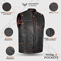 Vista 3 de Leatherick Mens Black Motorcycle Vests - Top Grain Cow Leather SOA Club & Traditional Paisley Satin Liner Leather Biker Vests