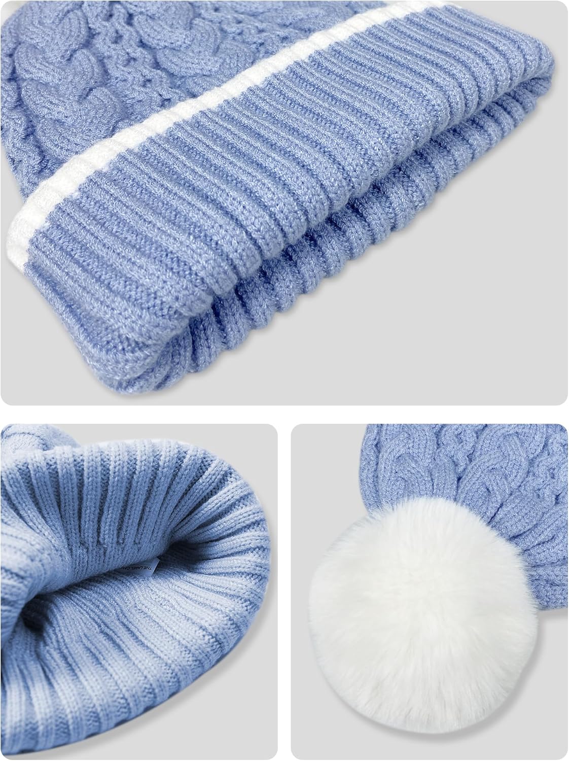 2 Pack Kids Winter Warm Beanie & Mittens Set, Soft Cable Knit Hat for Children's Toddler Baby, Cozy Cap & Gloves Pink - Image 3