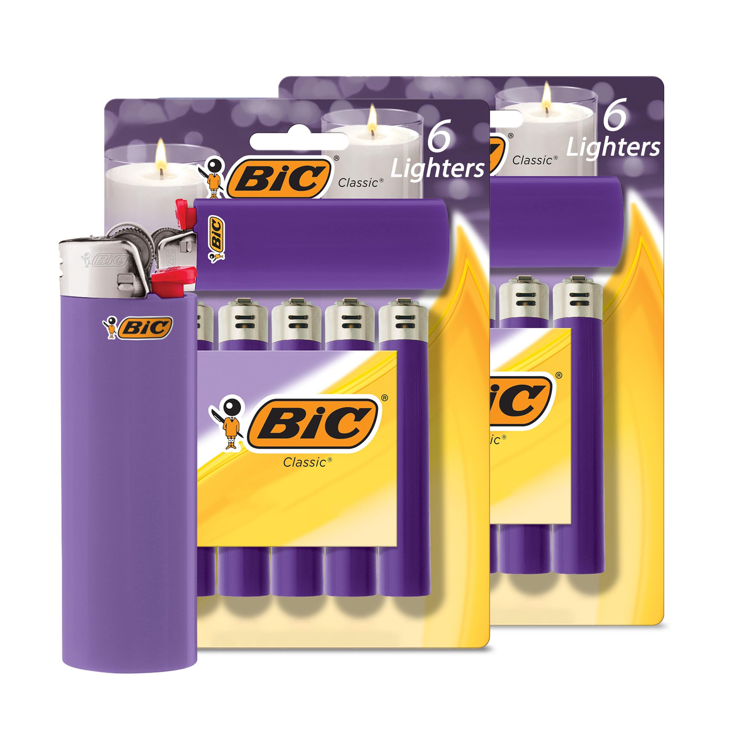 BIC Classic Lighters, Pocket Style, Lighter for Candles, Purple Lighters (Packaging May Vary), 12 Count Pack