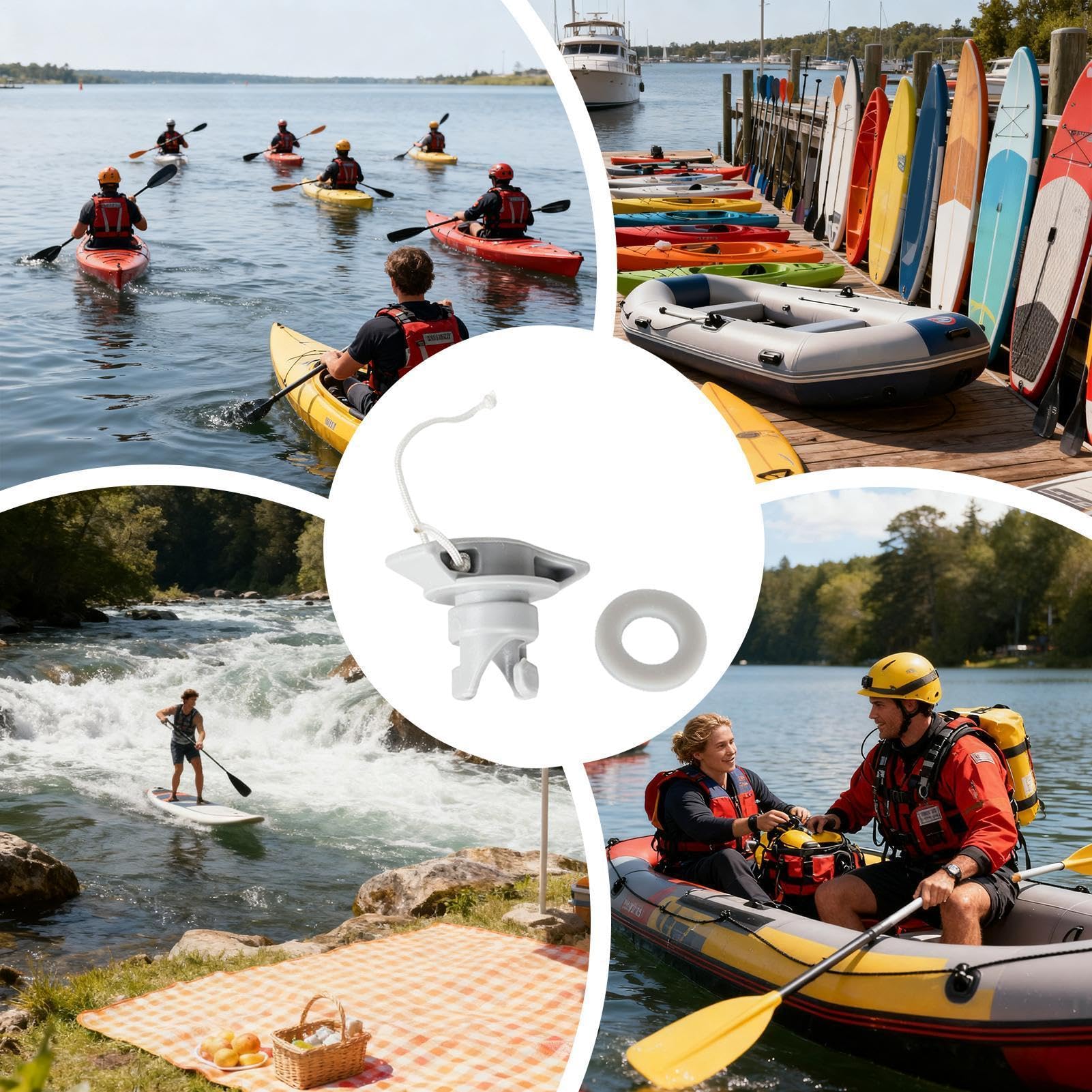 Genérico Tapón Válvula Aire Bote - Compatible 8 Agujeros | Cierre Espiral Giratorio de Alta Presión | para Kayak Tabla Paddle Surf Río Playa, Cubierta para Embarcaciones Inflables, PVC Resistente