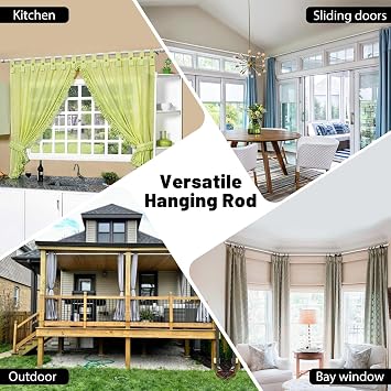 Curtain Rods for Windows 24 to 44 Inches, 1 Inch Short White Curtain Rod Set, Adjustable Heavy Duty Decorative Drapery Rods for Small Cafe Windows French Door