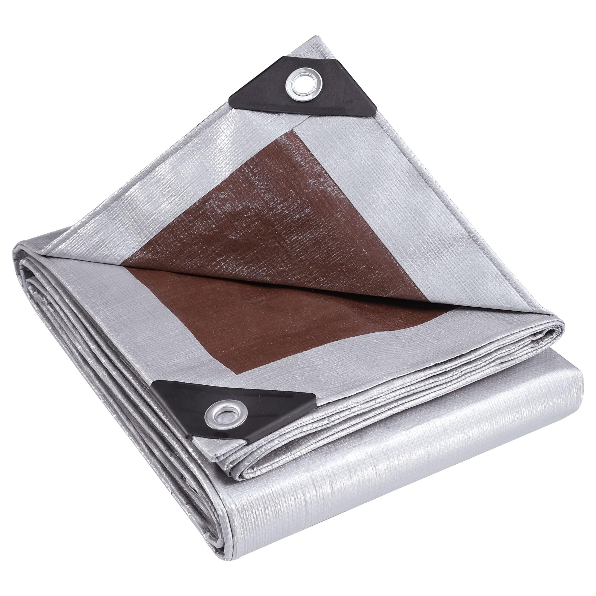 Bâche 1,5x2m 155g/m² Imperméable en Polyéthylène, Anti-UV | Polyéthylène haute densité, œillets soudés renforcés, anti-UV, résistante aux intempéries, jardin, camping (Argent/Marron)