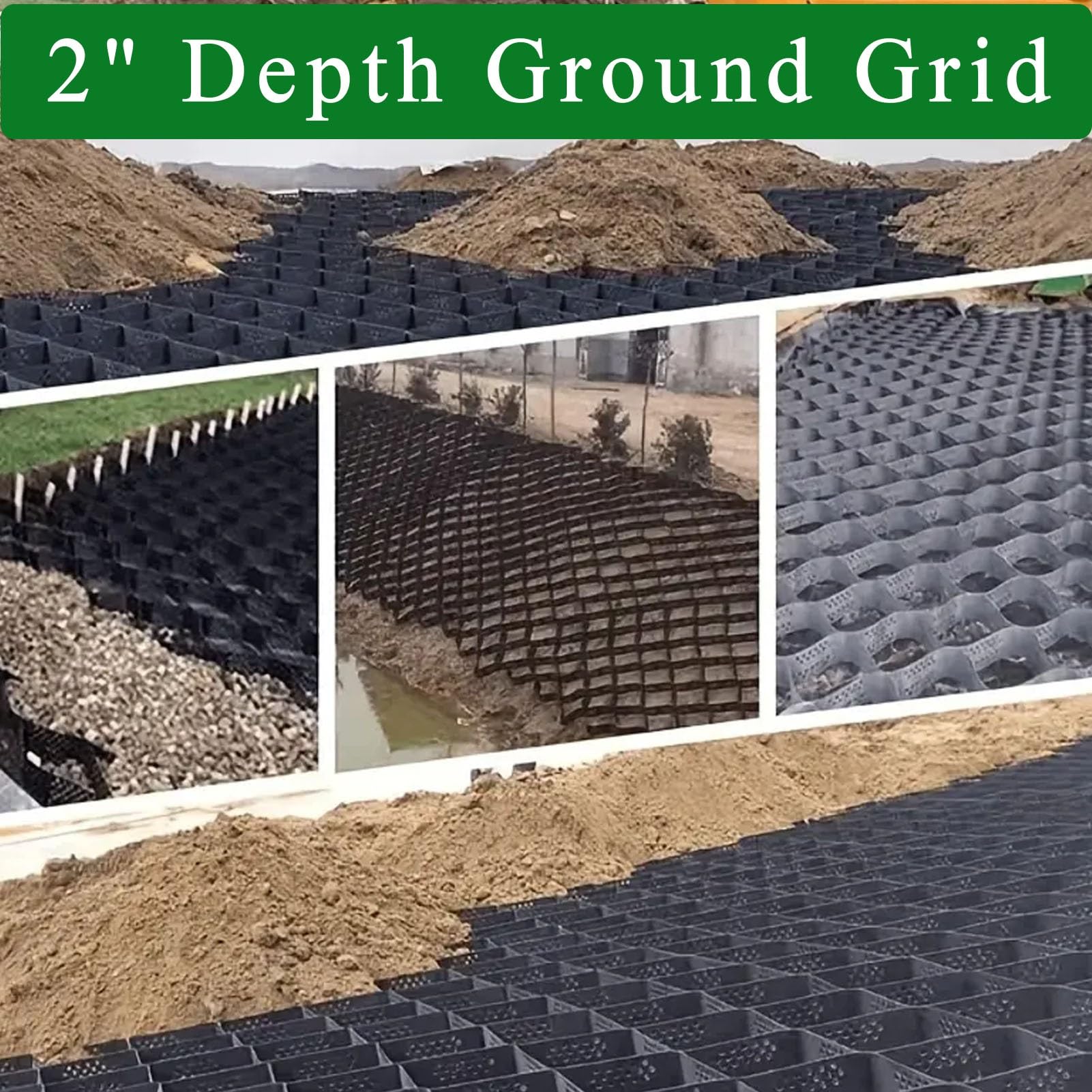 Griglia di stabilizzazione per ghiaia, 1,8 x 4,9 m, profondità 5,1 cm, capacità di carico 855 kg/mq, ideale per fai da te, patio, passerella, capannone, base, veicolo carrabile, parcheggio, erba