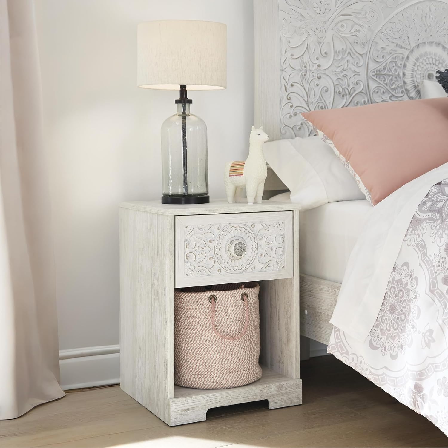 Signature Design by Ashley Paxberry Boho 1 Drawer Nightstand, Whitewash