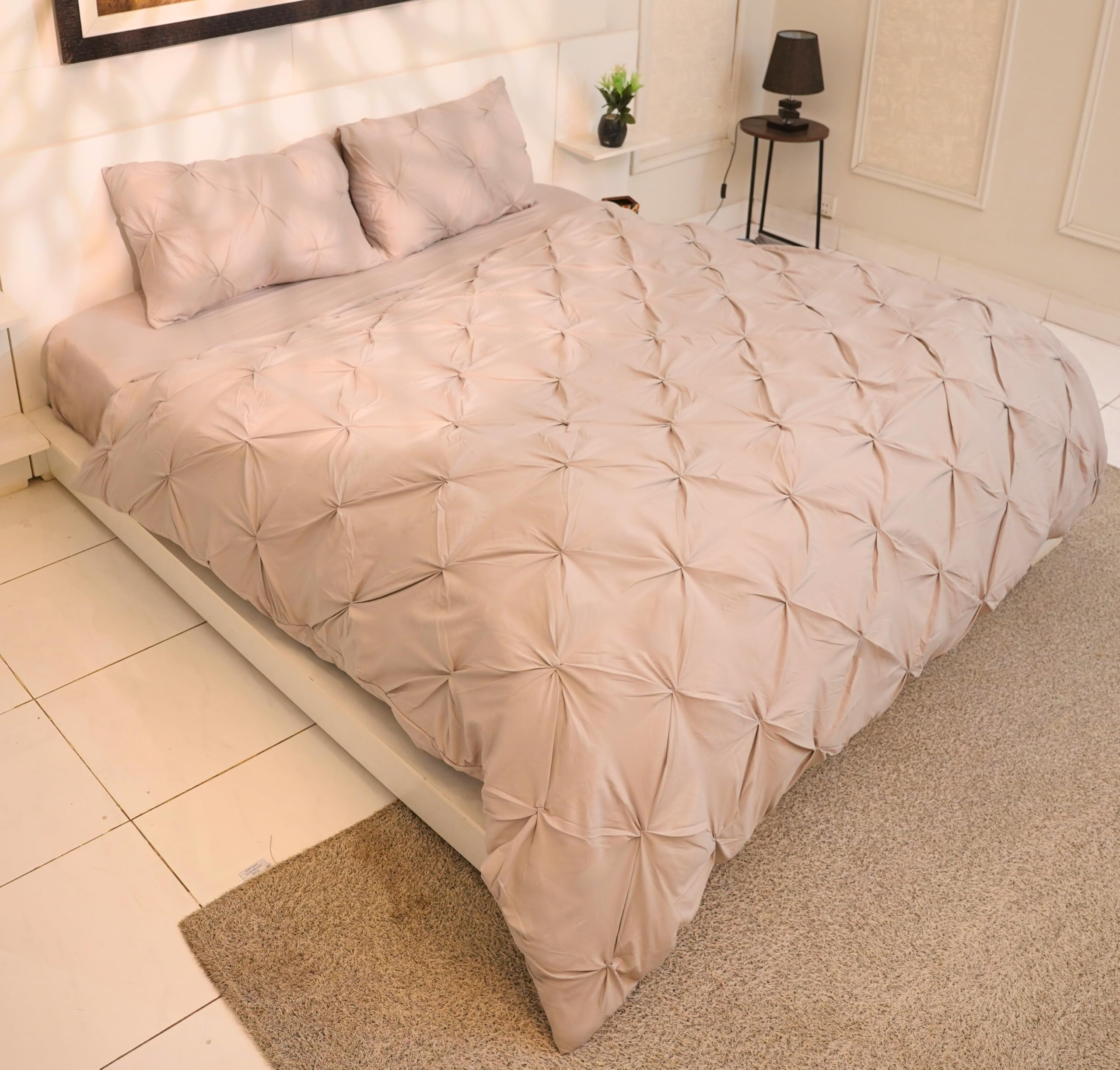 AHS - King Silver Pintuck Duvet Cover Sheet - Comfy Bedding Set With Pillow Cases - Soft Durable Pollycotton Comforter - Breathable & Washable Duvet Bed Set โ image 1