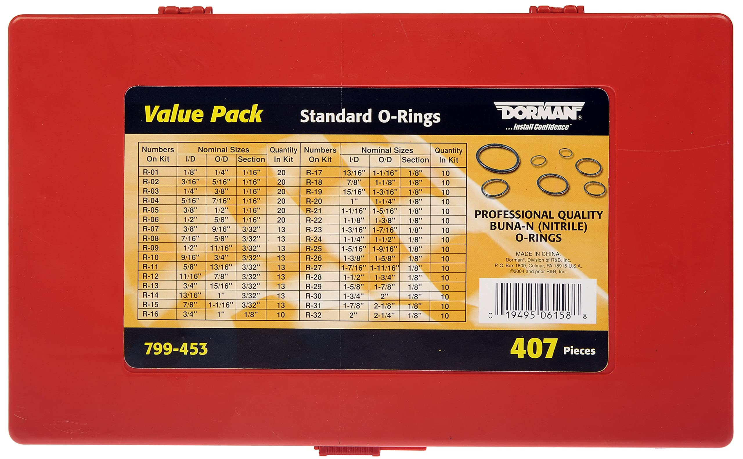 Dorman 799-453 Standard O-Ring Value Piece- 32 Sku's, 407 Pezzo