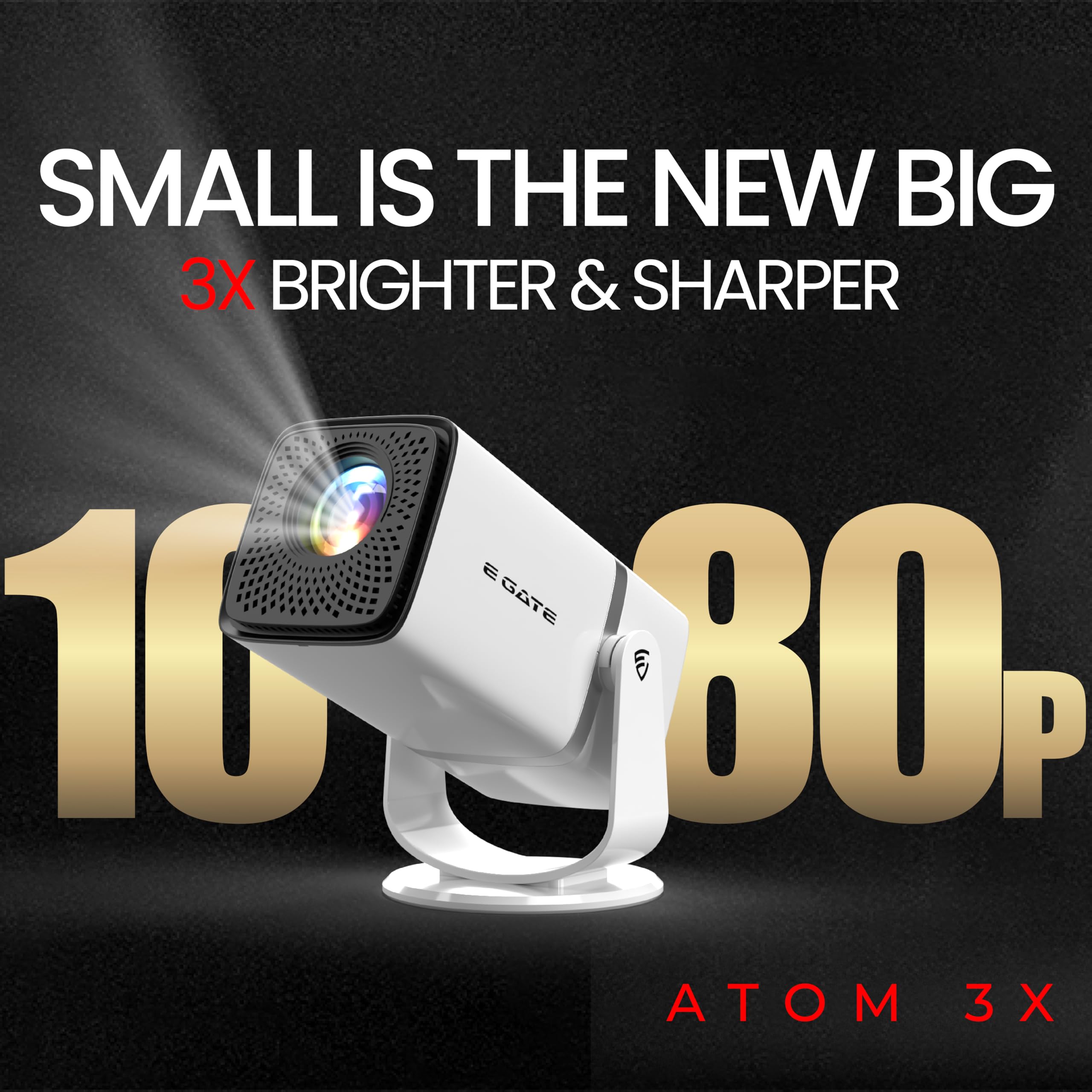 E GATE Atom 3X | Real Full HD 1080p Native, 13.0 Automatic Android Projector | 300 ISO | Rotatable Design | 4K HDR Support | Inbuilt Netflix, Prime | ARC-HDMI, USB, Wifi-6, BT, Screen Mirroring, Egate - Image 2 thumbnail