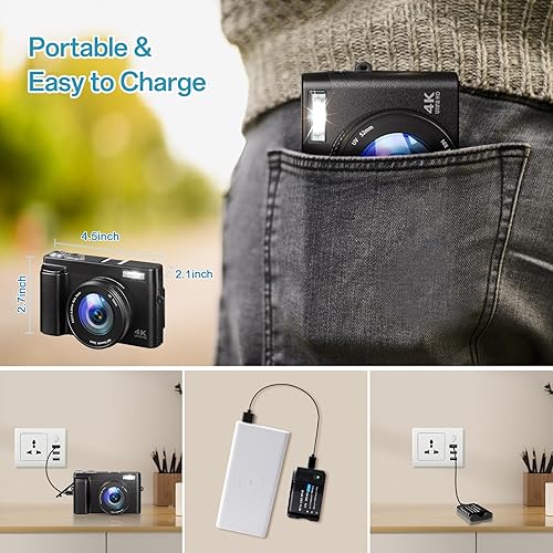 Miniatura 6 de Cámara digital 4K para fotografía, enfoque automático, cámara de vlogging de 48 MP para YouTube con tarjeta SD 16X Zoom digital Cámara compacta,