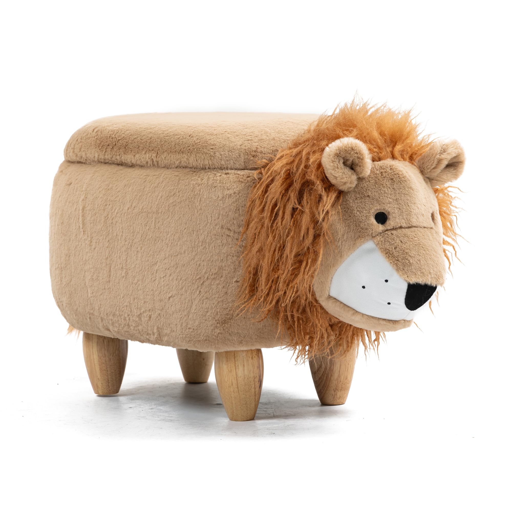 Home 2 Office Lion Ottoman with Storage for Kids – Plush Animal Footstool for Nursery, Playroom, Living Room or Bedroom – Toy Organizer and Footrest – Cute Toddler Furniture with Wooden Legs