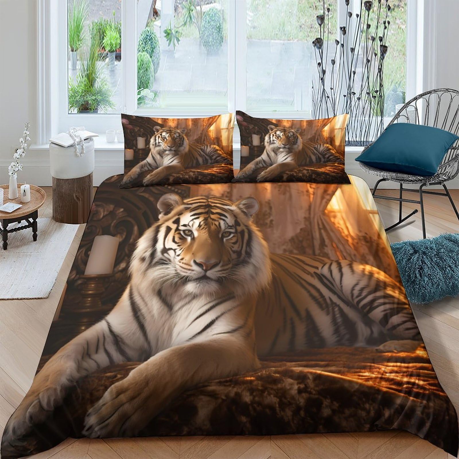 3D Print Soft Microfiber Tiger resting Duvet Cover Set Breathable Bedding Set with Pillow Shams Luxury bedroom scene Bedding Quilt Cover All Season Easy Care, for Home Decor Single（135x200cm）